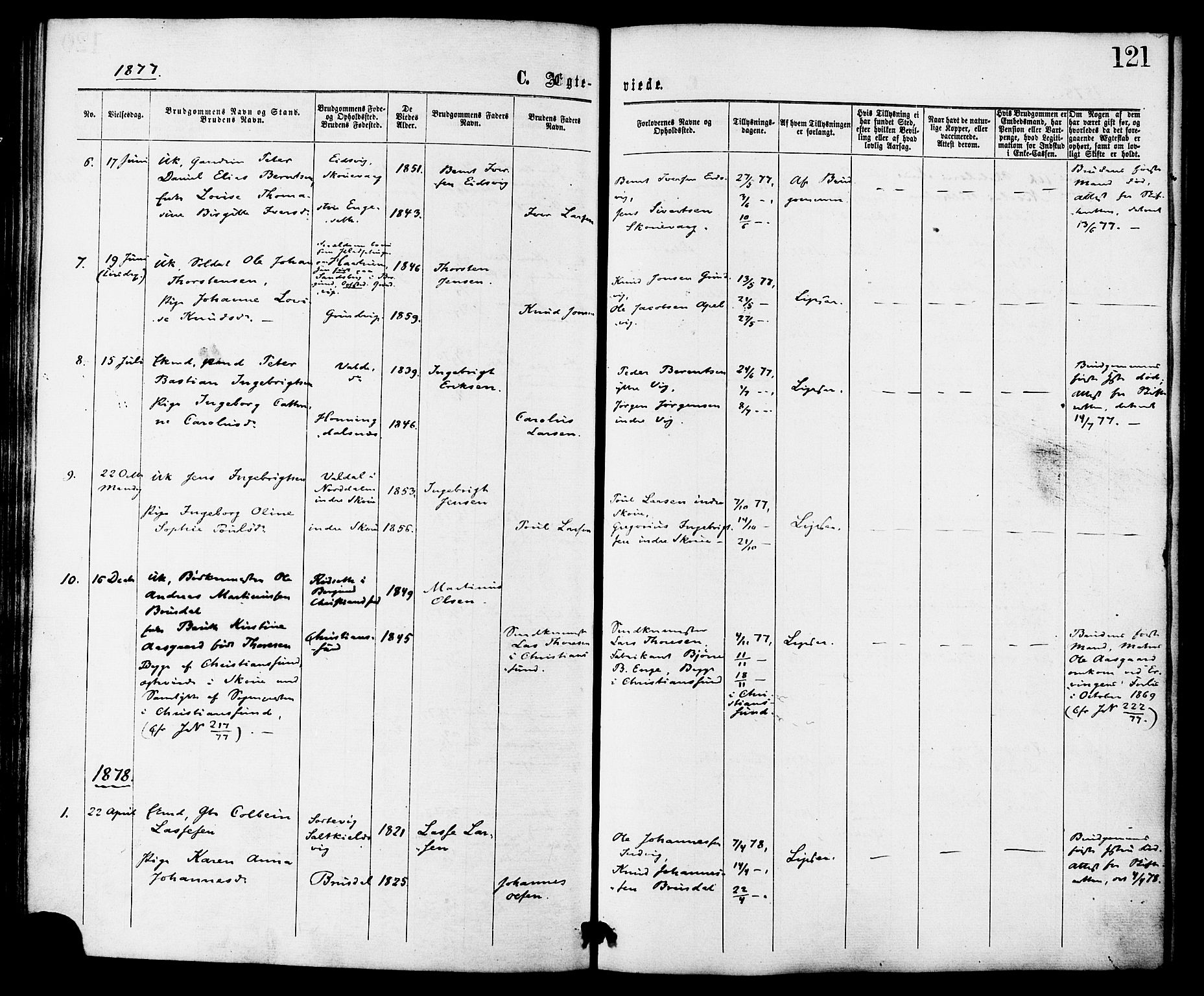 Ministerialprotokoller, klokkerbøker og fødselsregistre - Møre og Romsdal, AV/SAT-A-1454/524/L0355: Parish register (official) no. 524A07, 1864-1879, p. 121