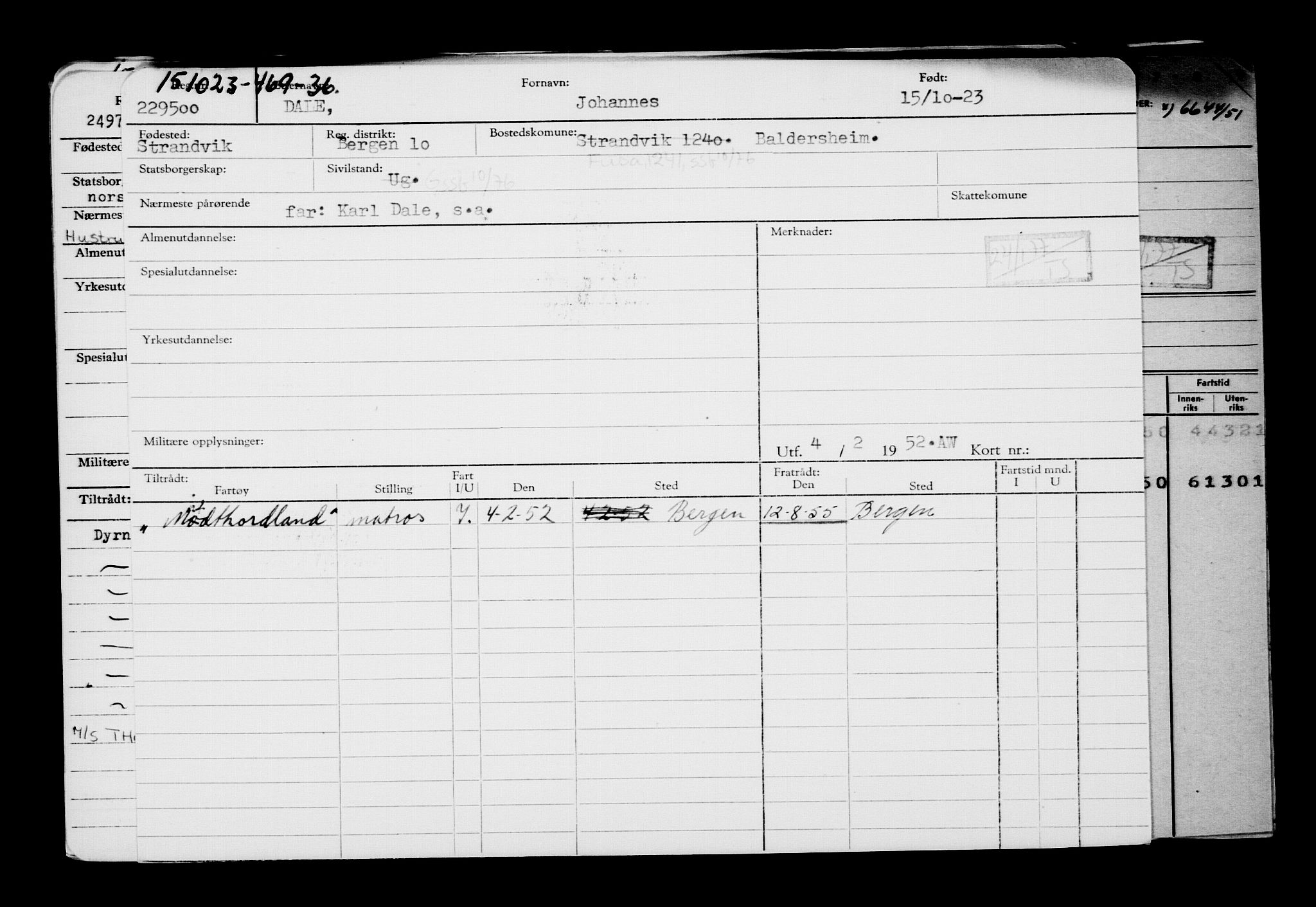 Direktoratet for sjømenn, RA/S-3545/G/Gb/L0224: Hovedkort, 1923, p. 1