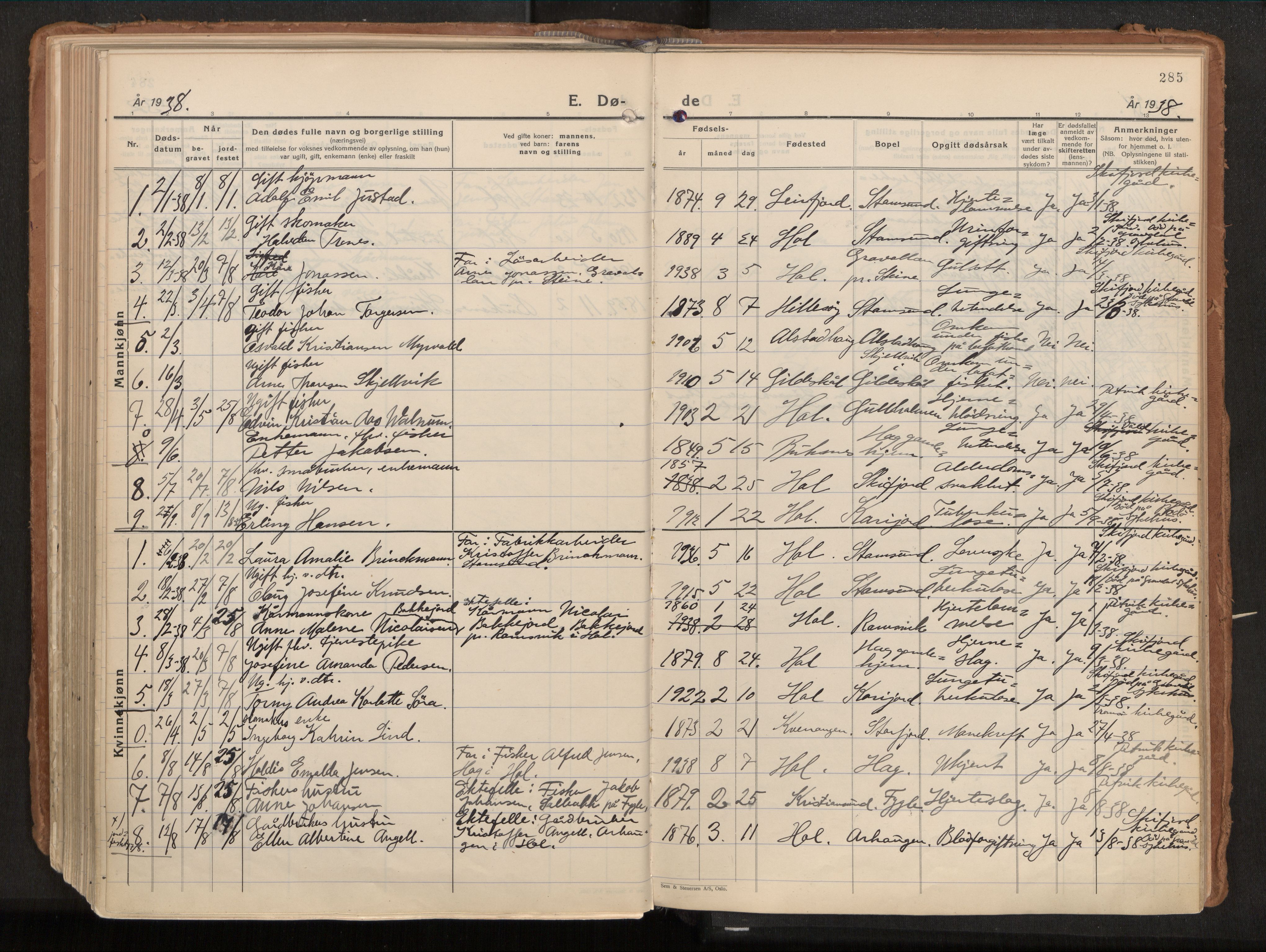 Ministerialprotokoller, klokkerbøker og fødselsregistre - Nordland, AV/SAT-A-1459/882/L1182: Parish register (official) no. 882A04, 1932-1950, p. 285