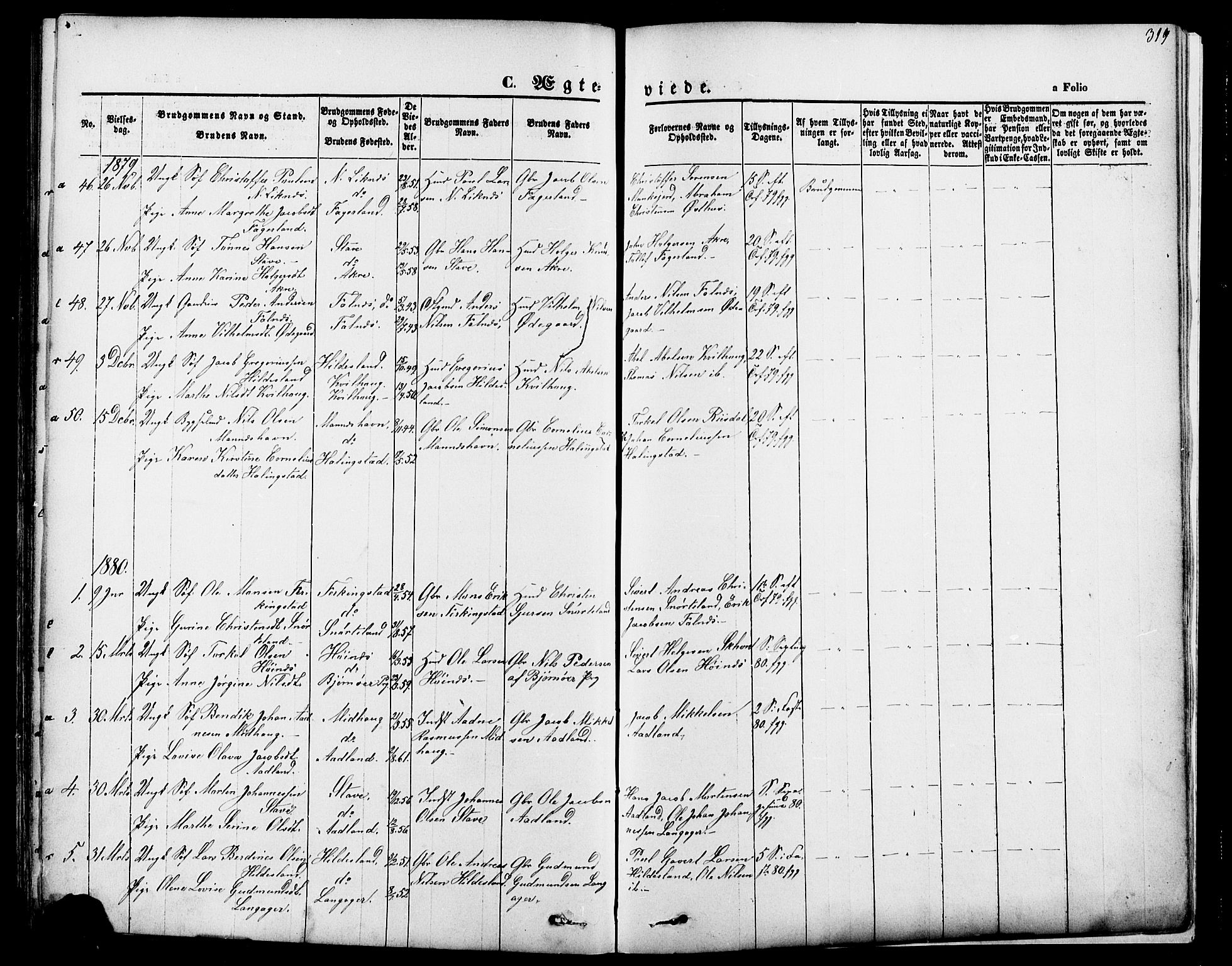 Skudenes sokneprestkontor, SAST/A -101849/H/Ha/Haa/L0006: Parish register (official) no. A 4, 1864-1881, p. 319
