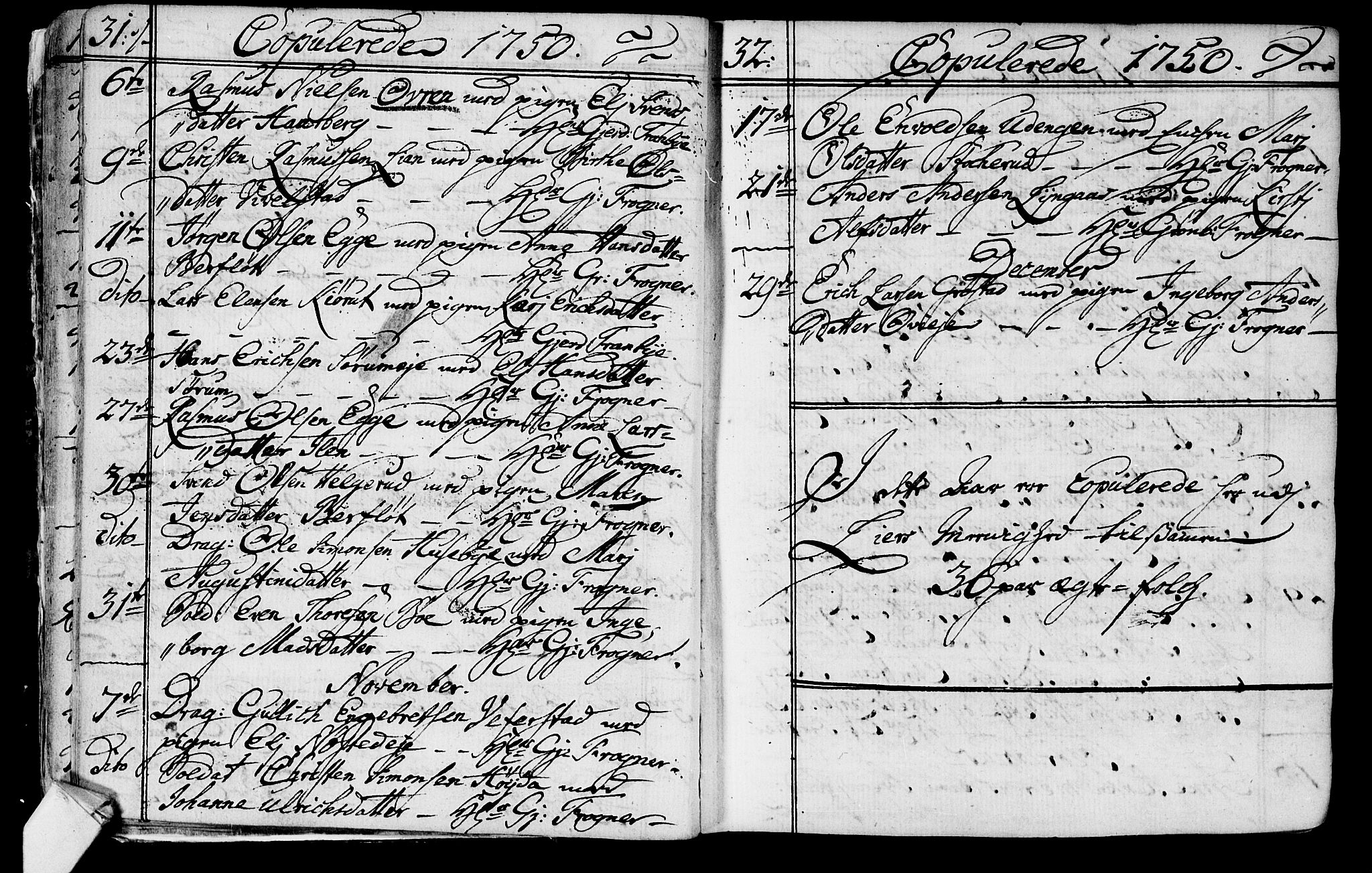 Lier kirkebøker, SAKO/A-230/F/Fa/L0004: Parish register (official) no. I 4, 1749-1764, p. 31-32