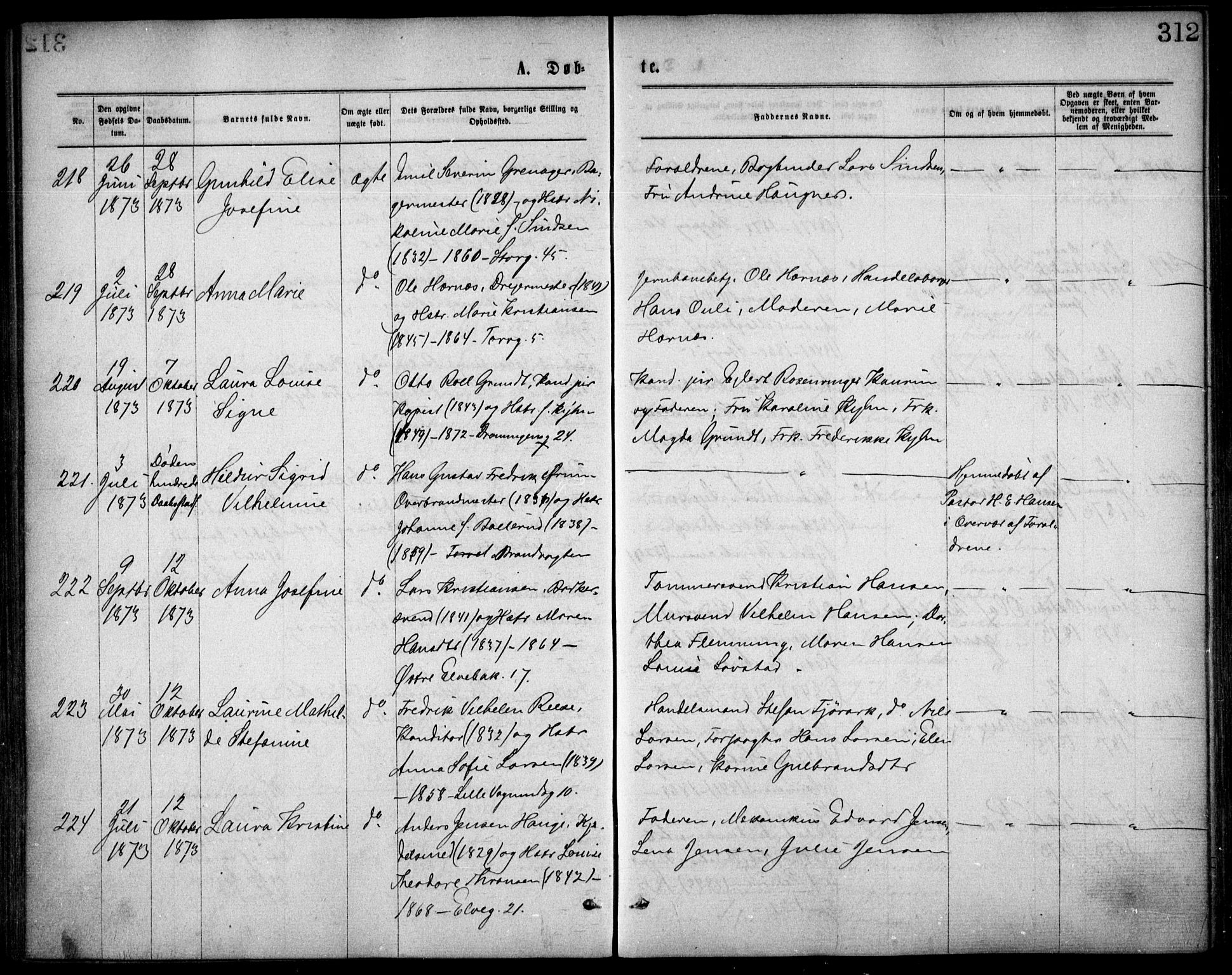 Oslo domkirke Kirkebøker, SAO/A-10752/F/Fa/L0017: Parish register (official) no. 17, 1869-1878, p. 312