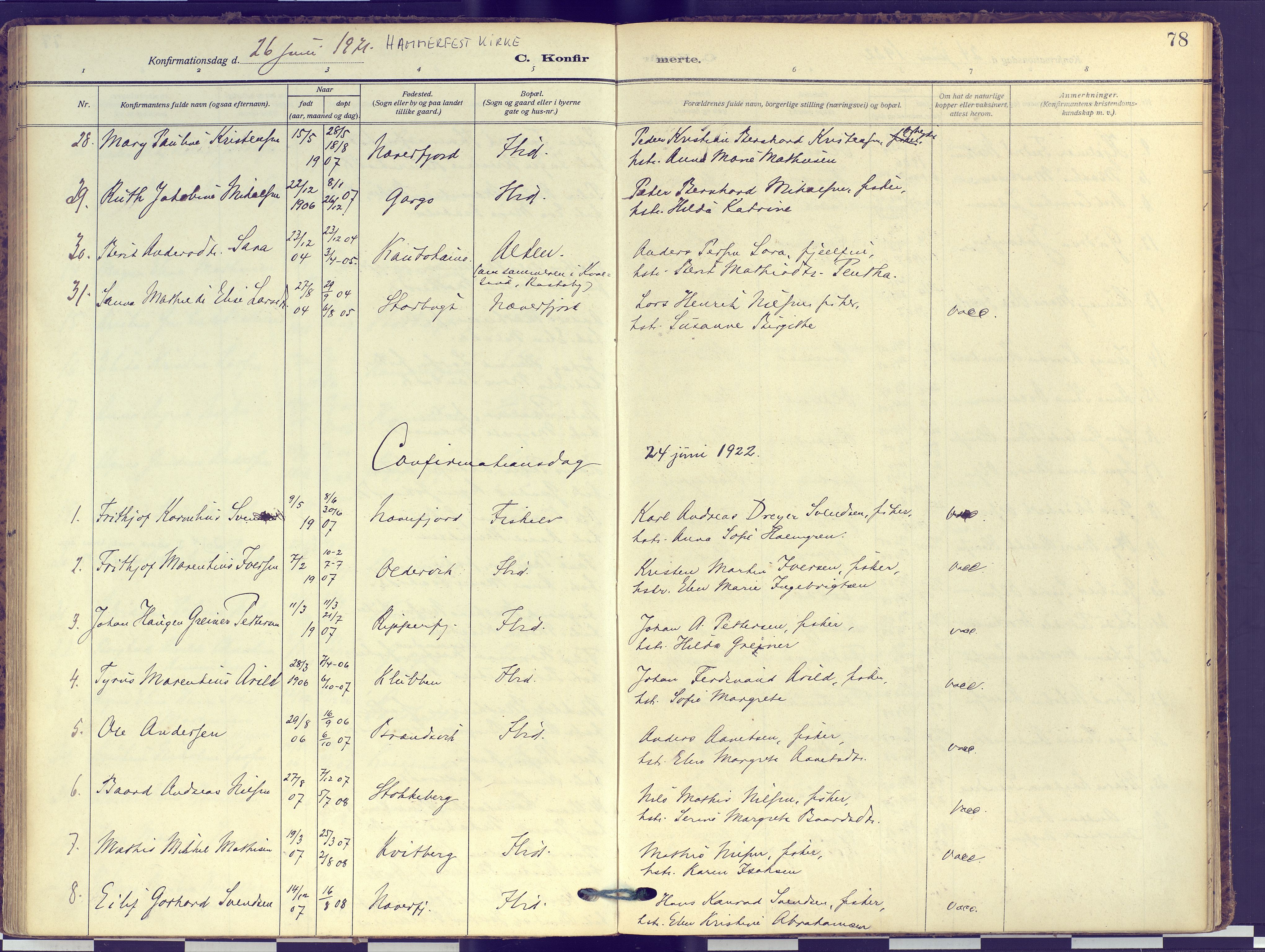 Hammerfest sokneprestkontor, SATØ/S-1347: Parish register (official) no. 16, 1908-1923, p. 78