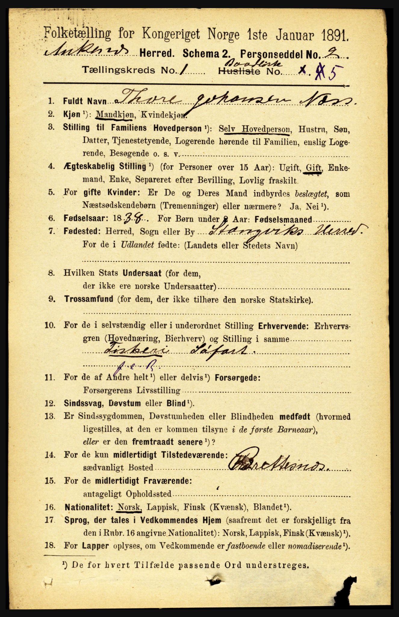 RA, 1891 census for 1855 Ankenes, 1891, p. 761