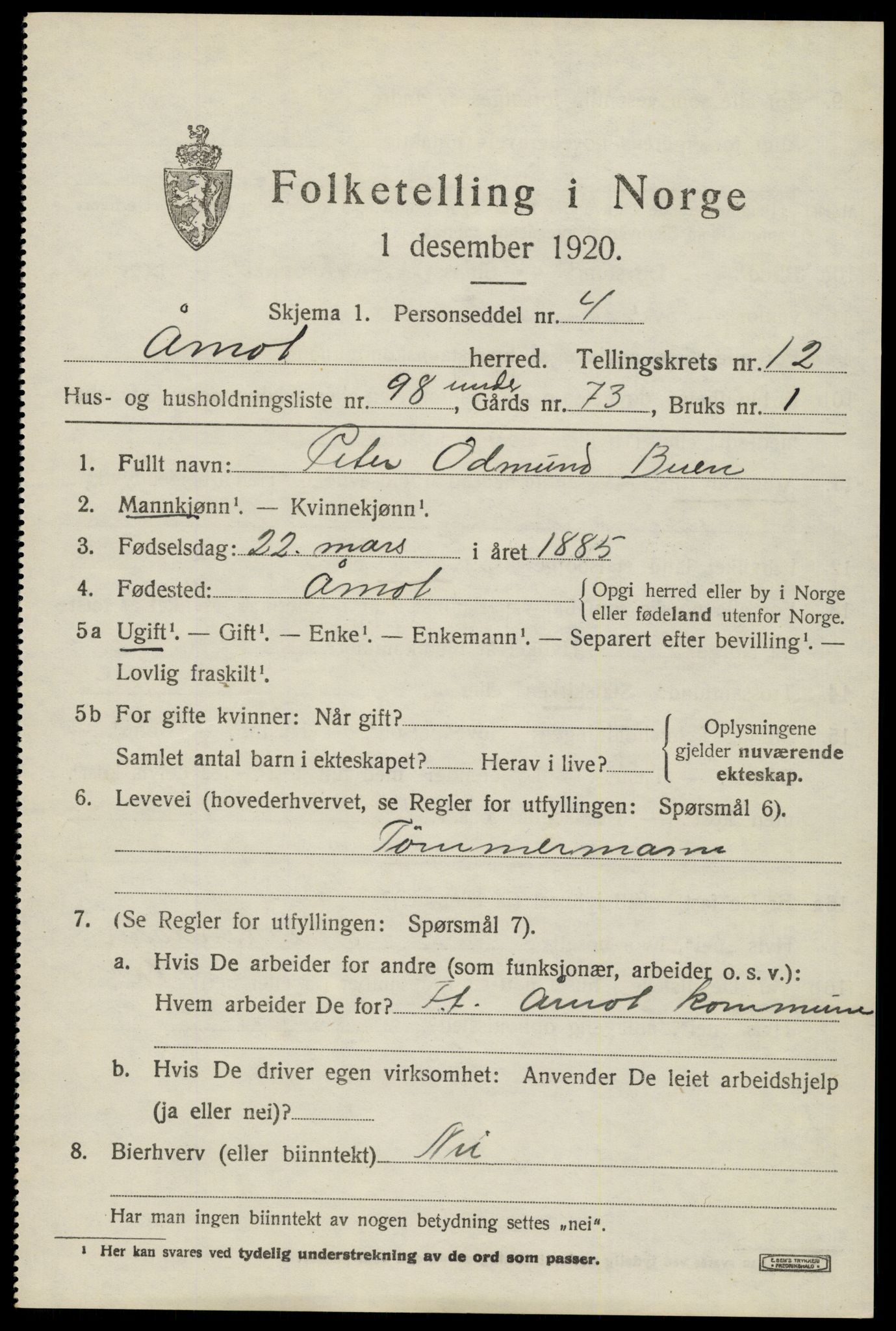 SAH, 1920 census for Åmot, 1920, p. 10743