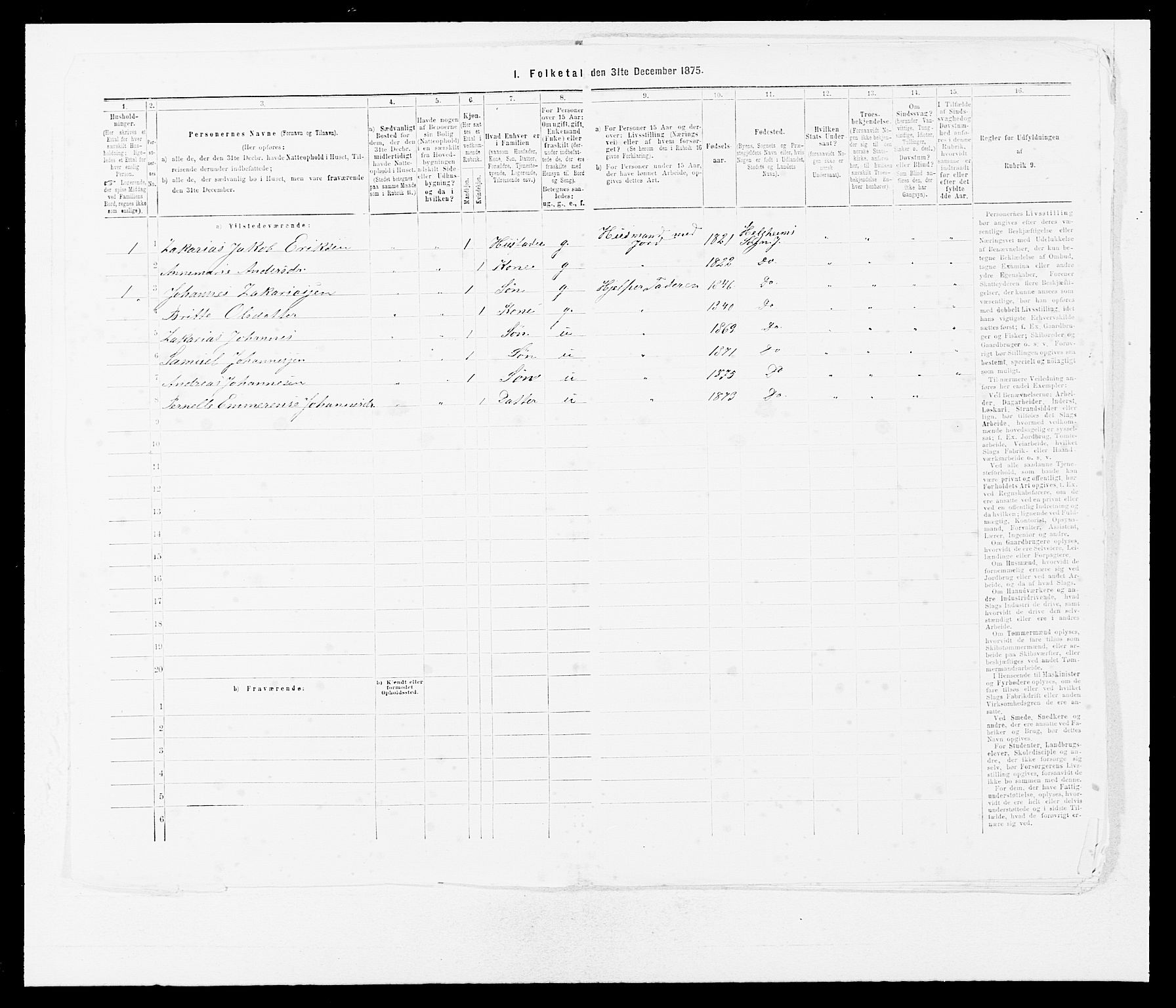 SAB, 1875 census for 1431P Jølster, 1875, p. 423