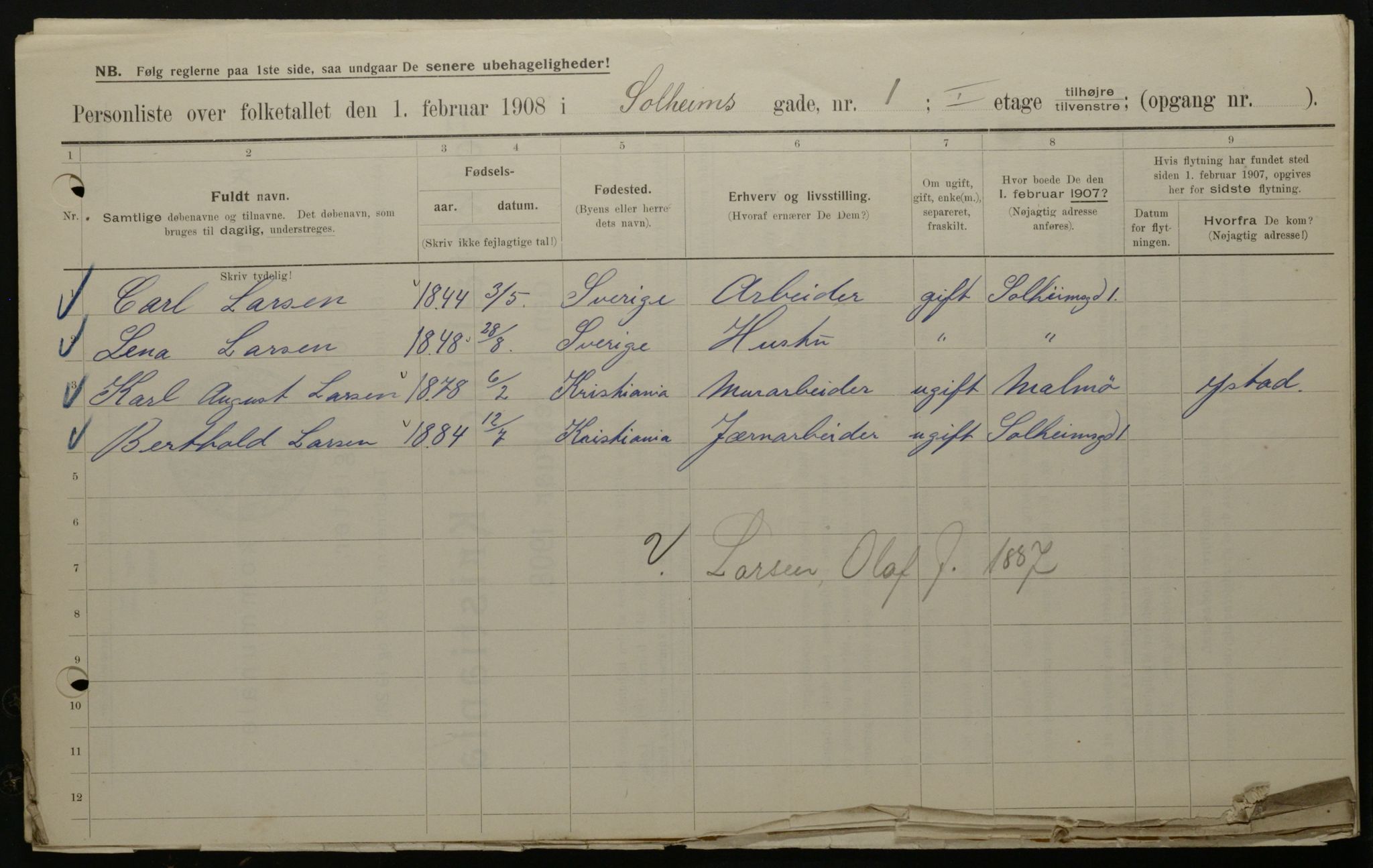 OBA, Municipal Census 1908 for Kristiania, 1908, p. 89668