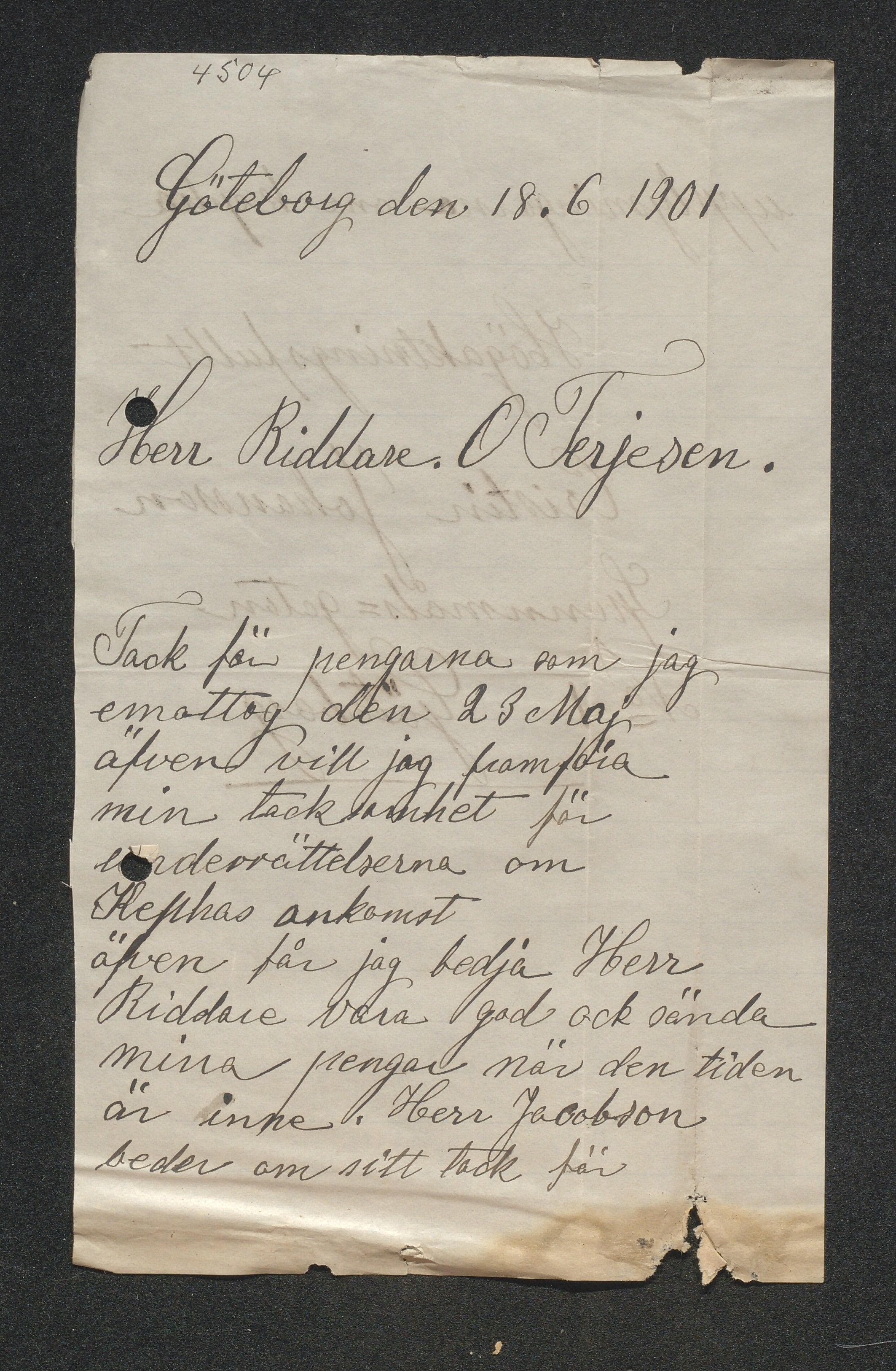 O. Terjesens rederi, AAKS/PA-2525/E/E01/L0009: Korrespondanse, 1901