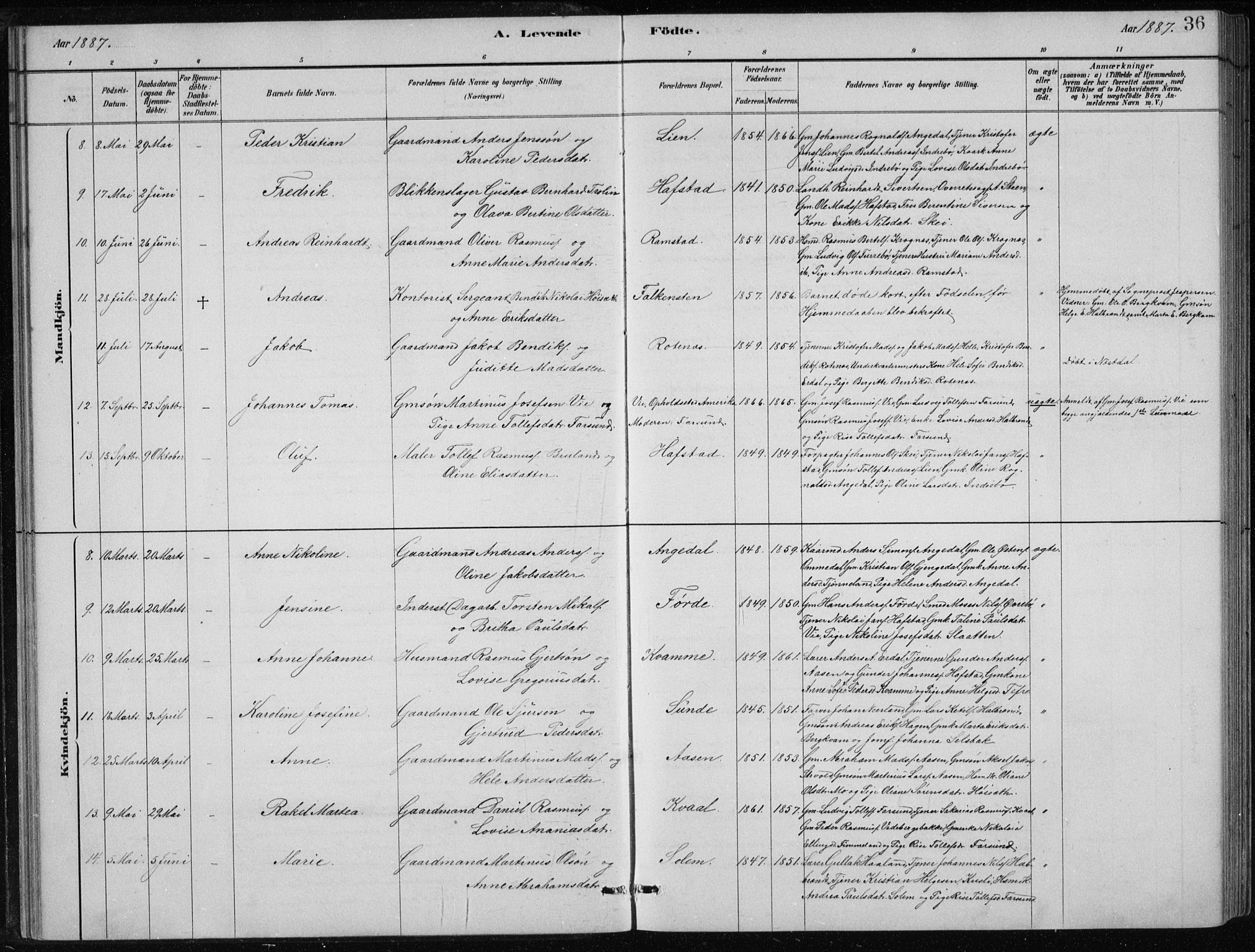 Førde sokneprestembete, AV/SAB-A-79901/H/Hab/Haba/L0002: Parish register (copy) no. A 2, 1881-1898, p. 36