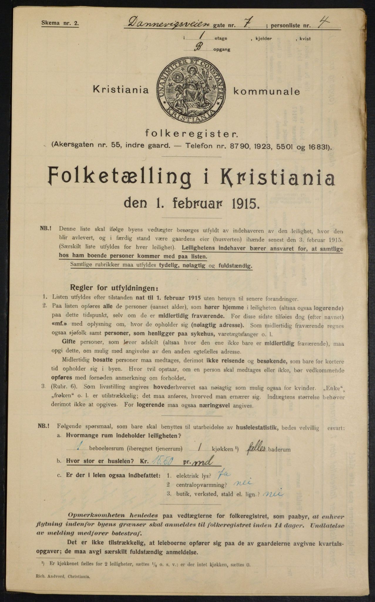 OBA, Municipal Census 1915 for Kristiania, 1915, p. 15084