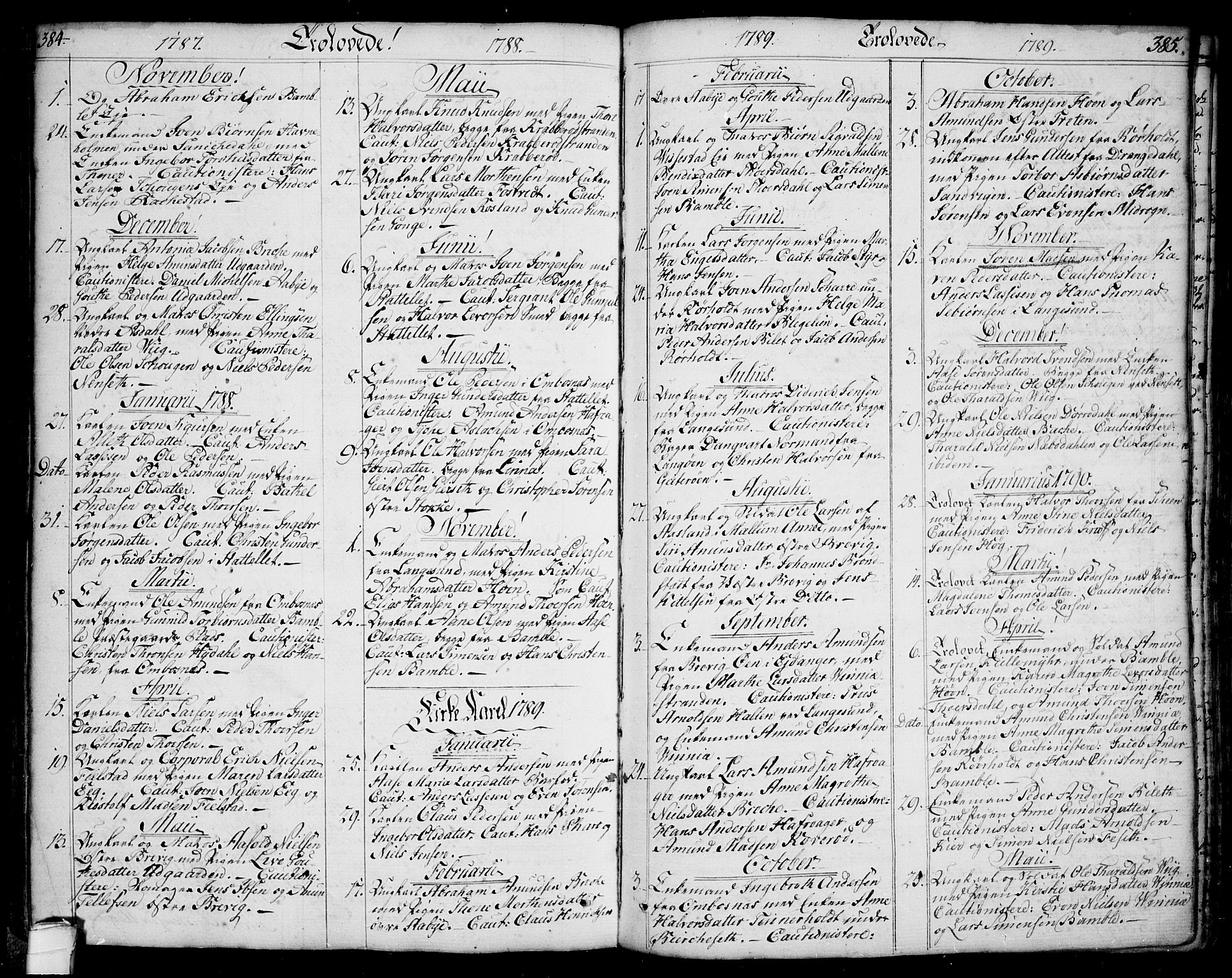 Bamble kirkebøker, SAKO/A-253/F/Fa/L0002: Parish register (official) no. I 2, 1775-1814, p. 384-385