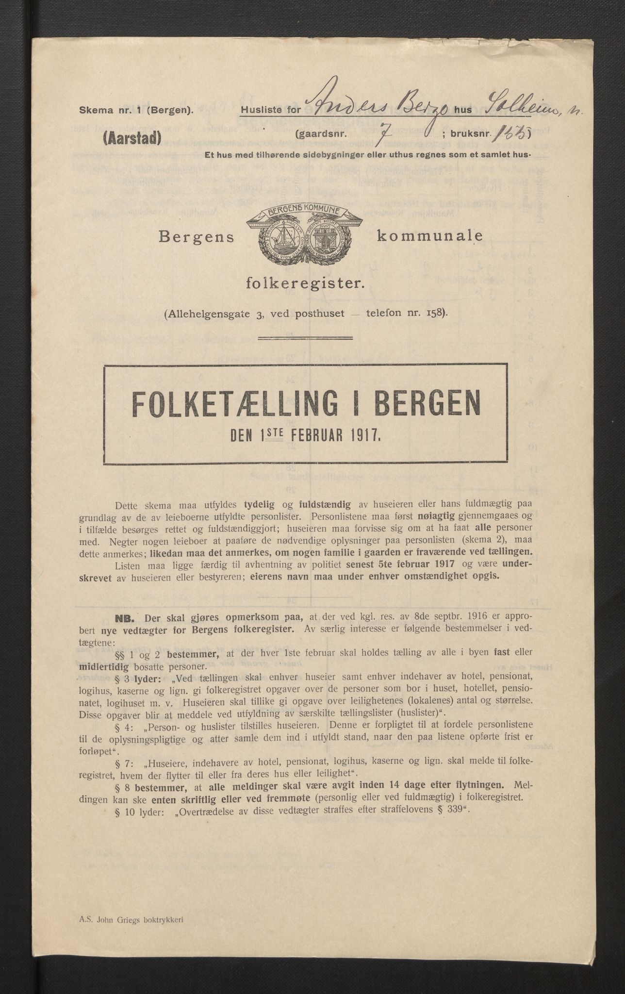 SAB, Municipal Census 1917 for Bergen, 1917, p. 49336