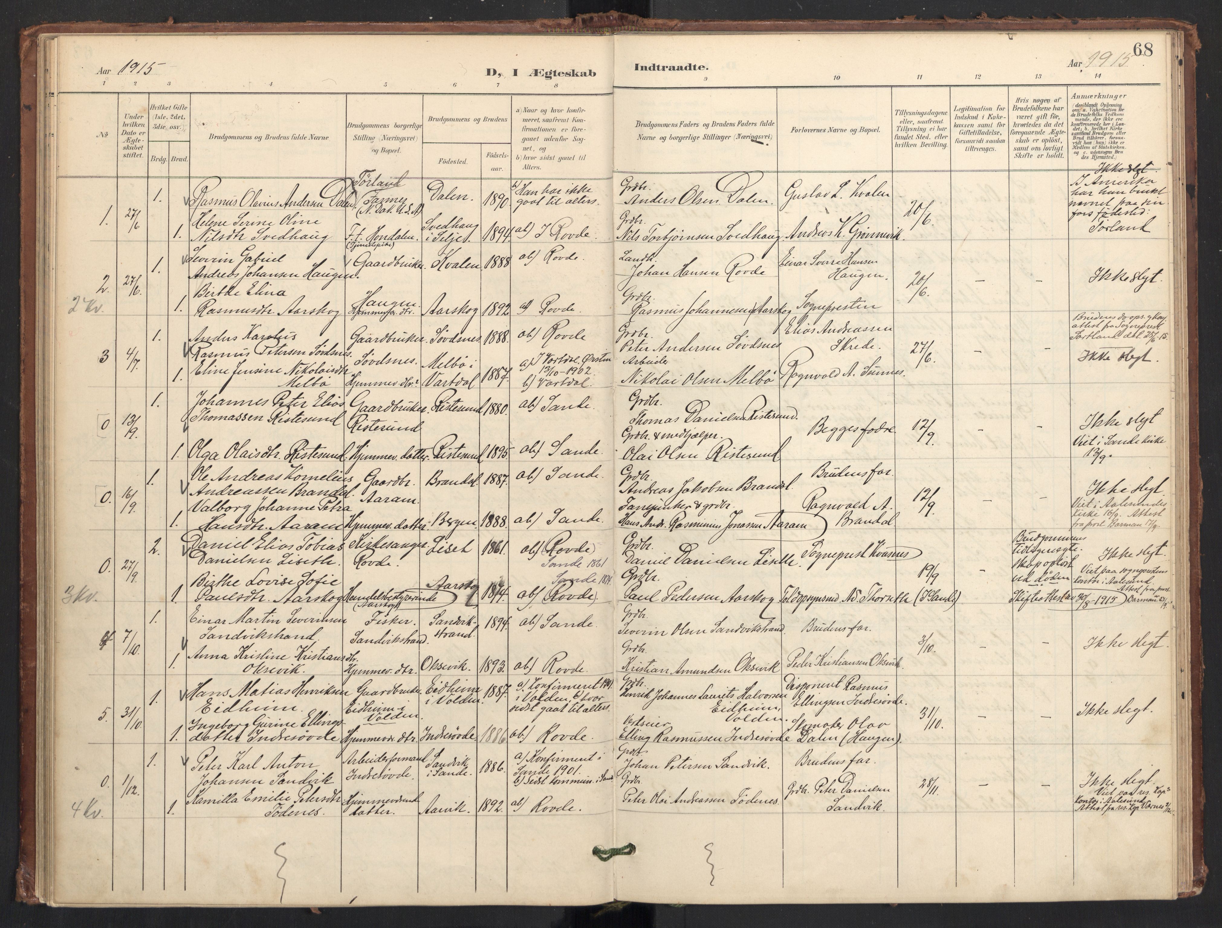 Ministerialprotokoller, klokkerbøker og fødselsregistre - Møre og Romsdal, SAT/A-1454/504/L0057: Parish register (official) no. 504A04, 1902-1919, p. 68