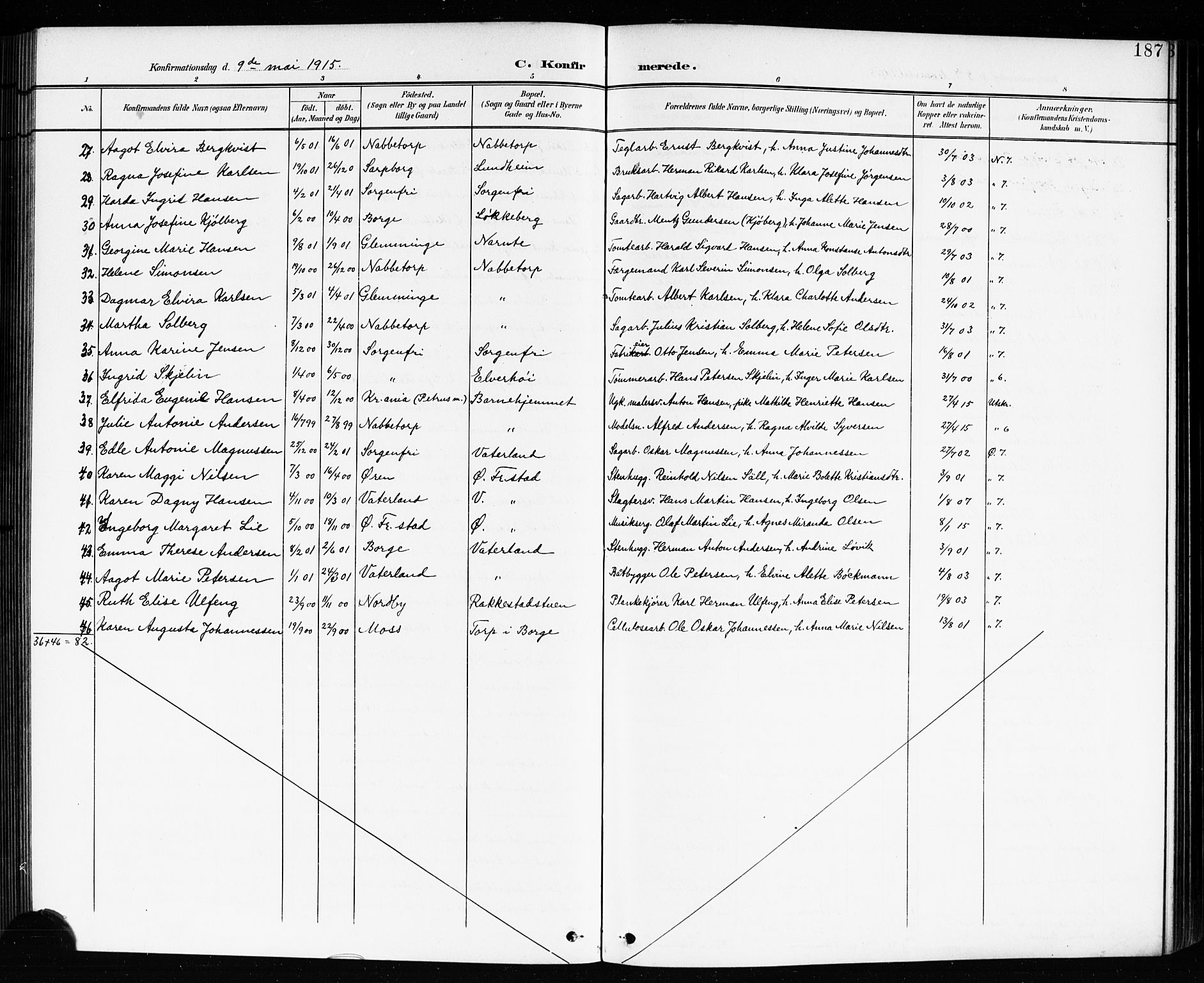 Østre Fredrikstad prestekontor Kirkebøker, SAO/A-10907/G/Ga/L0002: Parish register (copy) no. 2, 1900-1919, p. 187