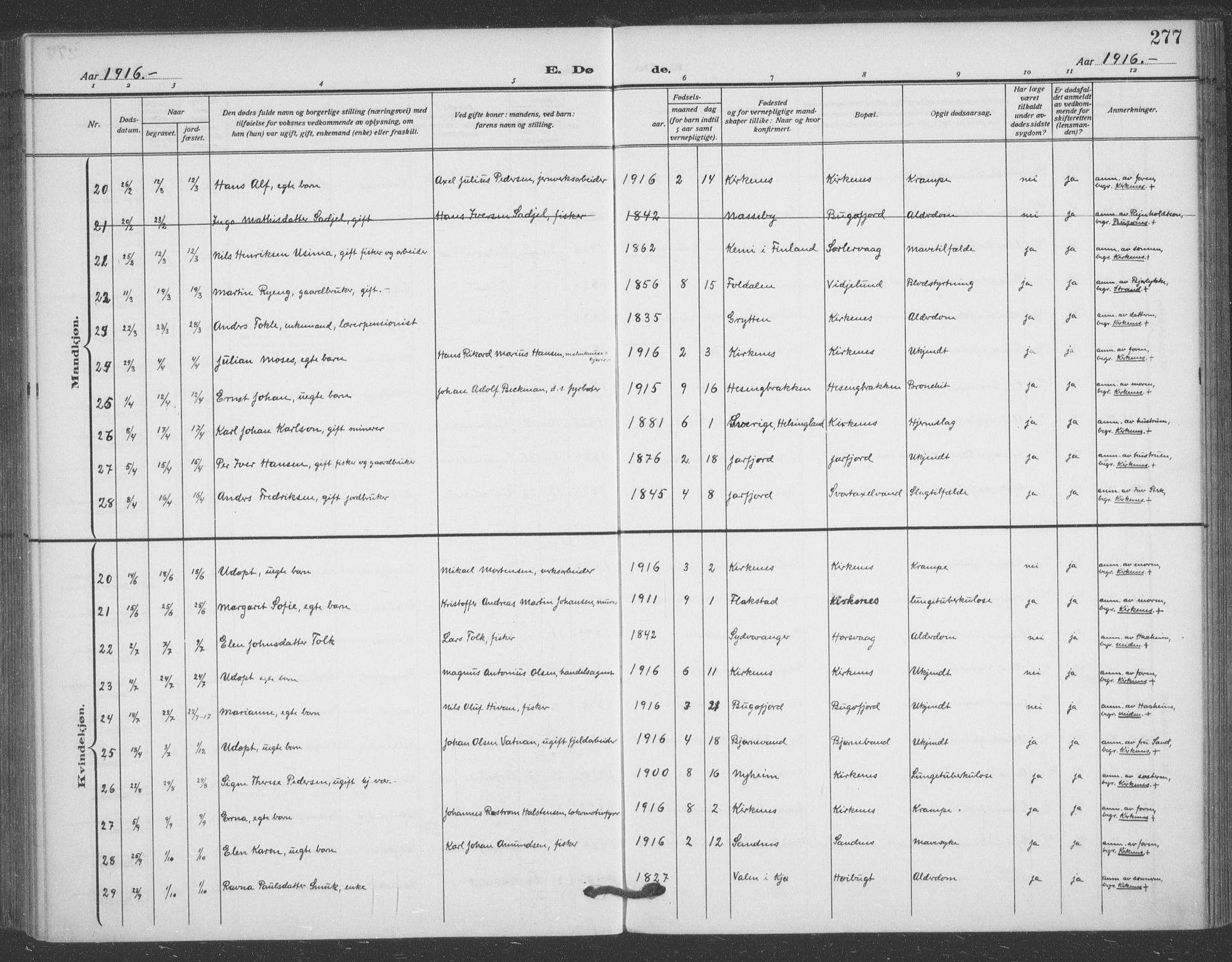 Sør-Varanger sokneprestkontor, AV/SATØ-S-1331/H/Ha/L0005kirke: Parish register (official) no. 5, 1909-1919, p. 277