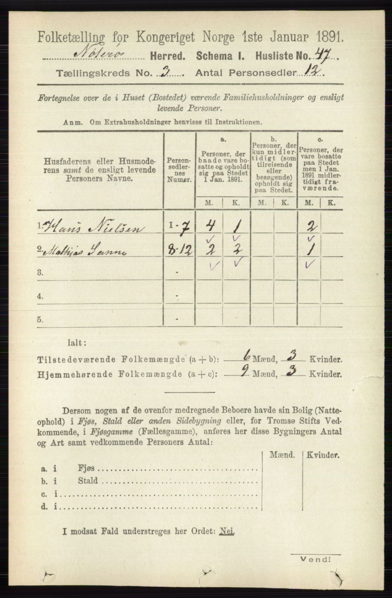 RA, 1891 census for 0722 Nøtterøy, 1891, p. 1526