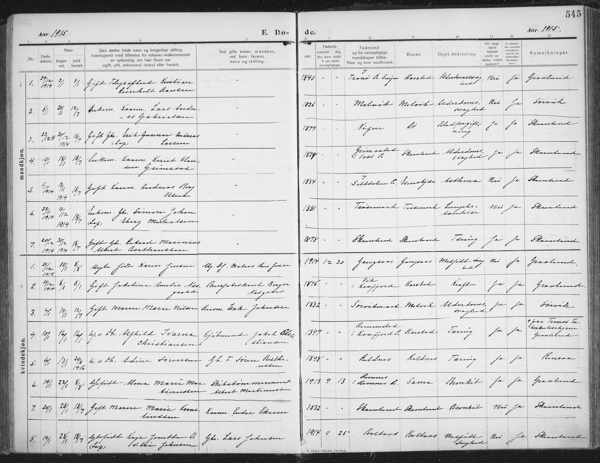 Trondenes sokneprestkontor, SATØ/S-1319/H/Ha/L0018kirke: Parish register (official) no. 18, 1909-1918, p. 545