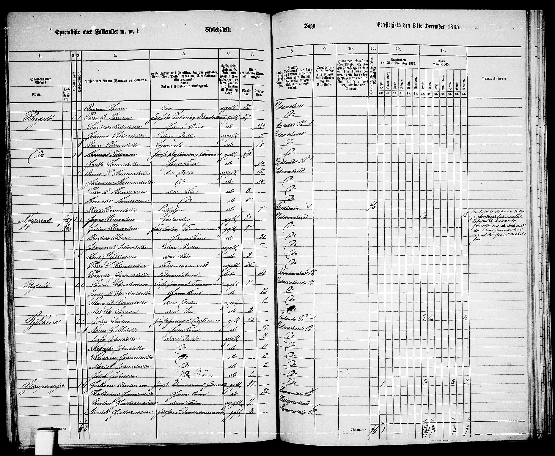 RA, 1865 census for Vestre Moland/Vestre Moland, 1865, p. 54