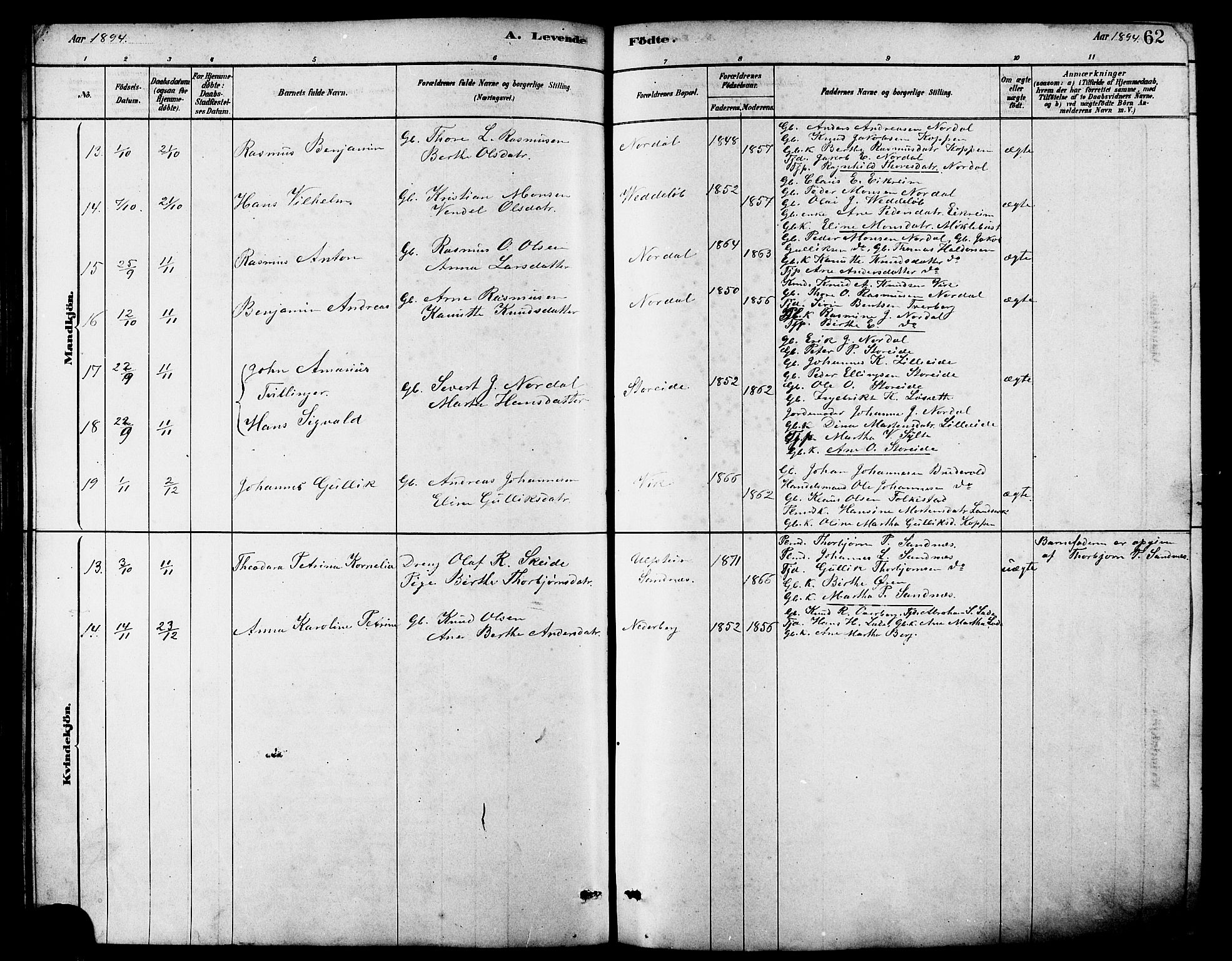 Ministerialprotokoller, klokkerbøker og fødselsregistre - Møre og Romsdal, AV/SAT-A-1454/502/L0027: Parish register (copy) no. 502C01, 1878-1908, p. 62