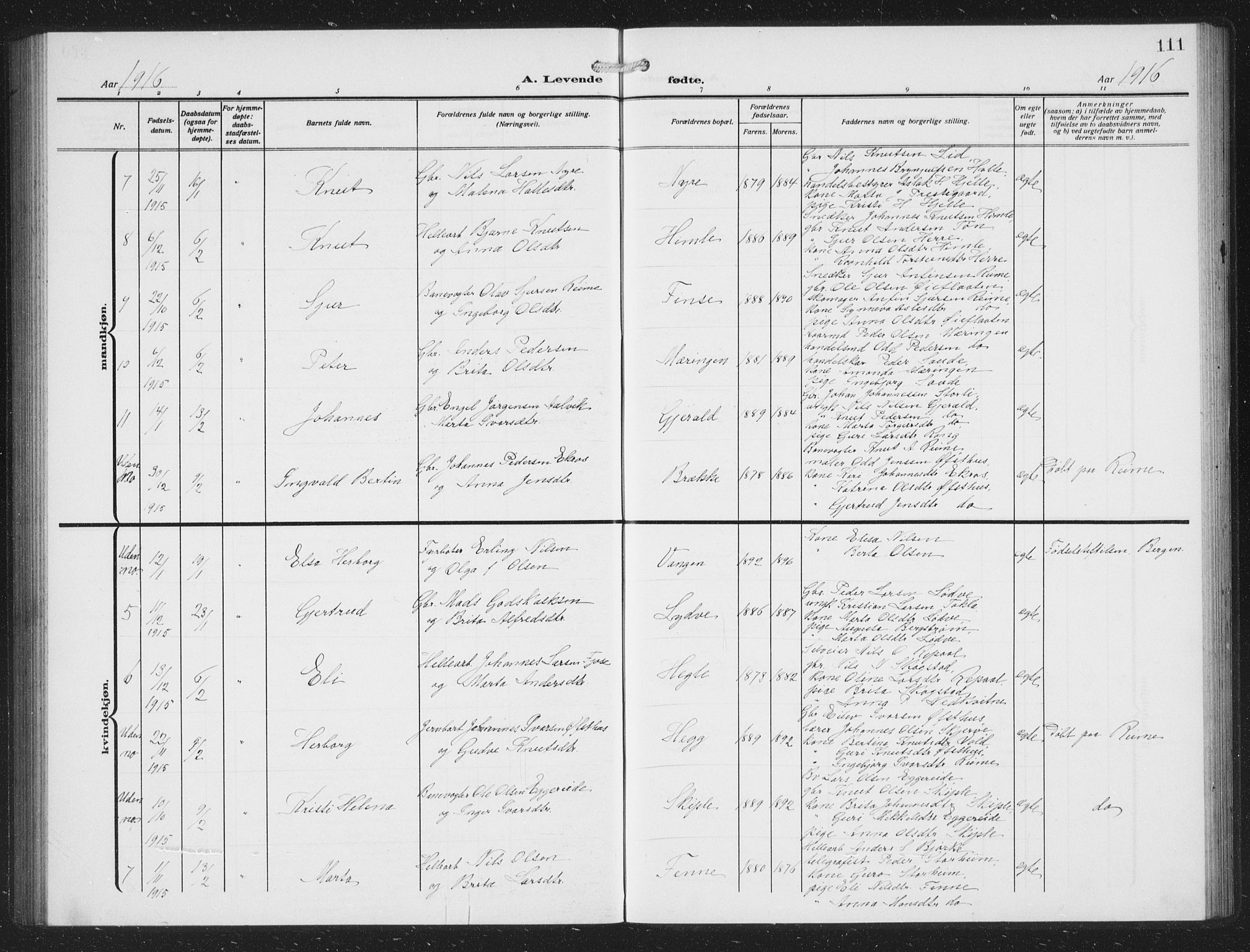 Voss sokneprestembete, SAB/A-79001/H/Hab: Parish register (copy) no. C 3, 1909-1920, p. 111