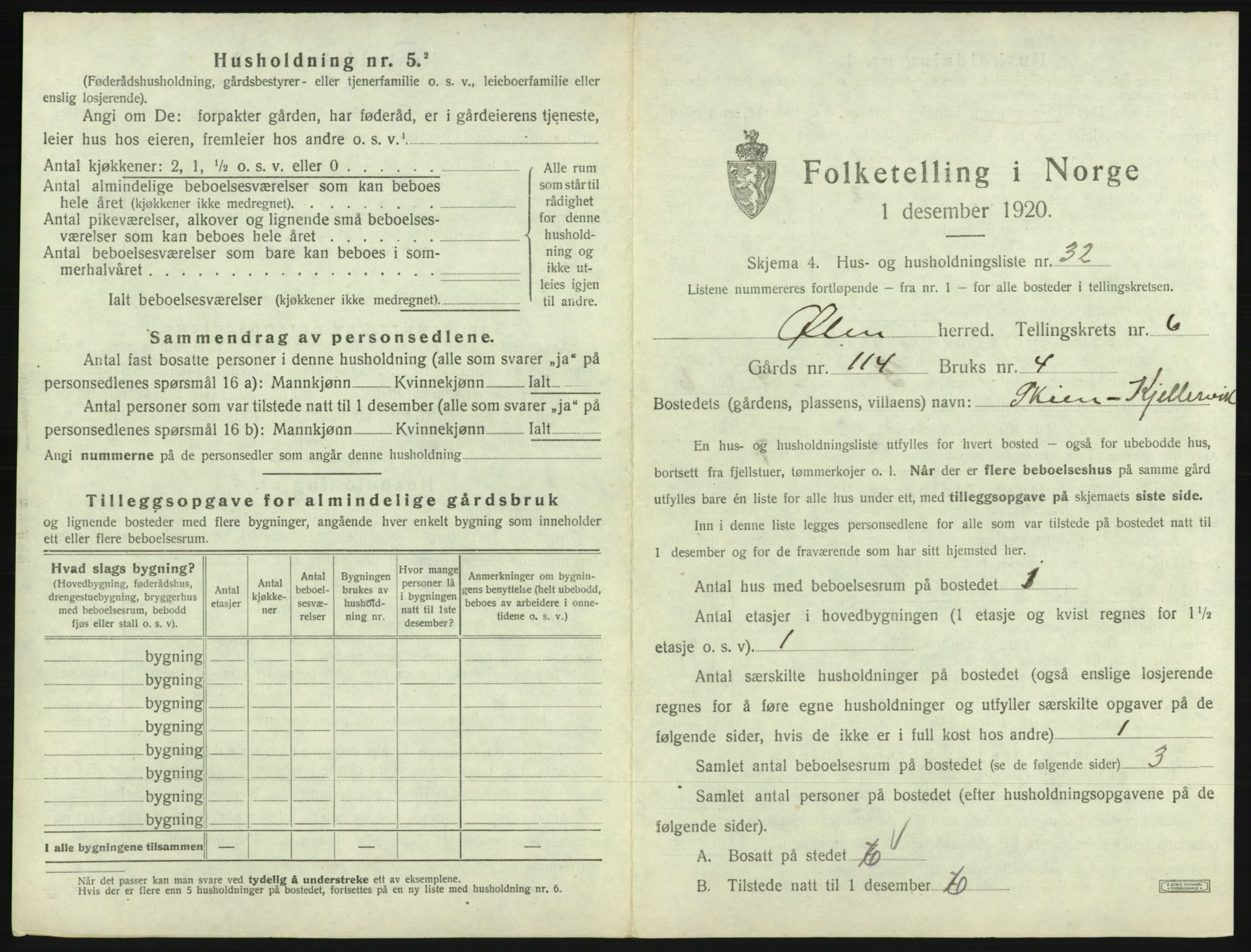 SAB, 1920 census for Ølen, 1920, p. 510