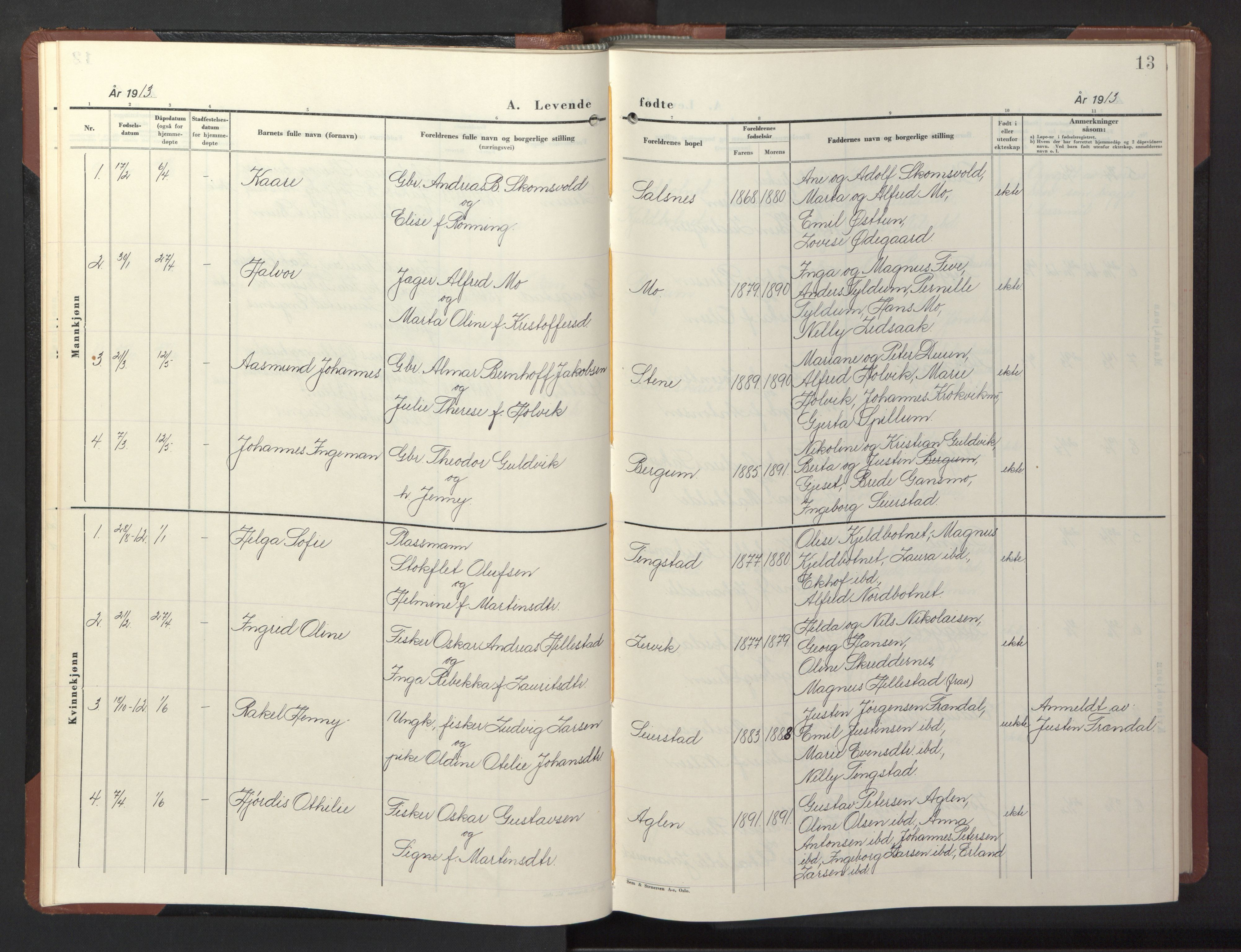 Ministerialprotokoller, klokkerbøker og fødselsregistre - Nord-Trøndelag, AV/SAT-A-1458/773/L0625: Parish register (copy) no. 773C01, 1910-1952, p. 13
