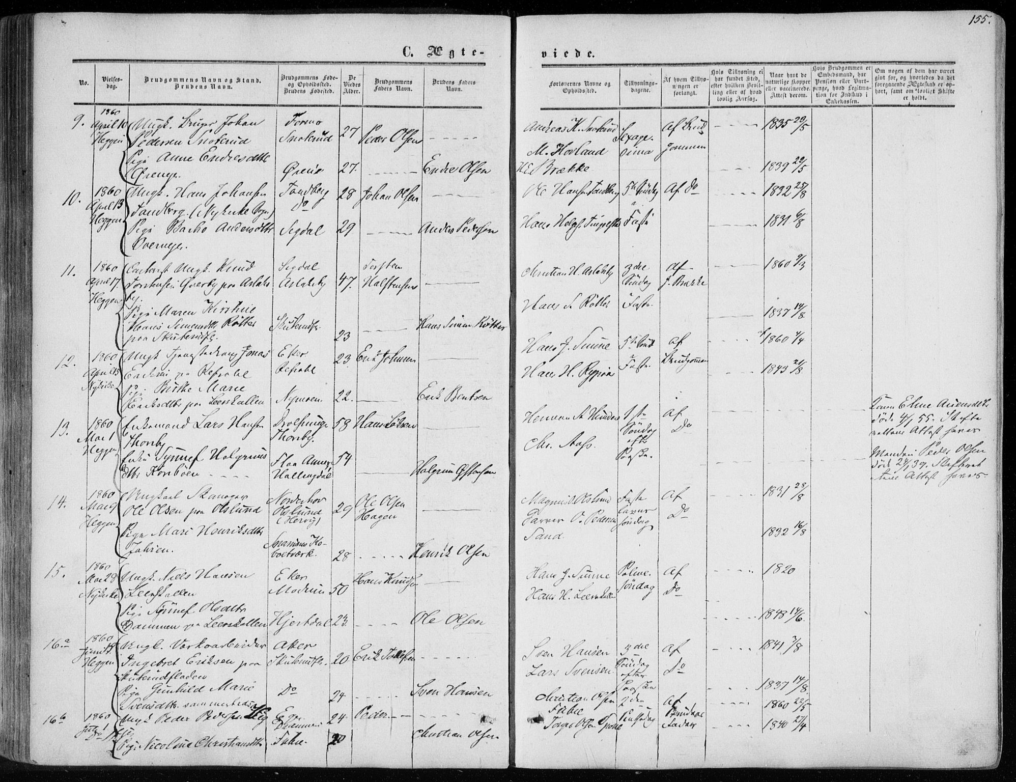 Modum kirkebøker, SAKO/A-234/F/Fa/L0009: Parish register (official) no. 9, 1860-1864, p. 155