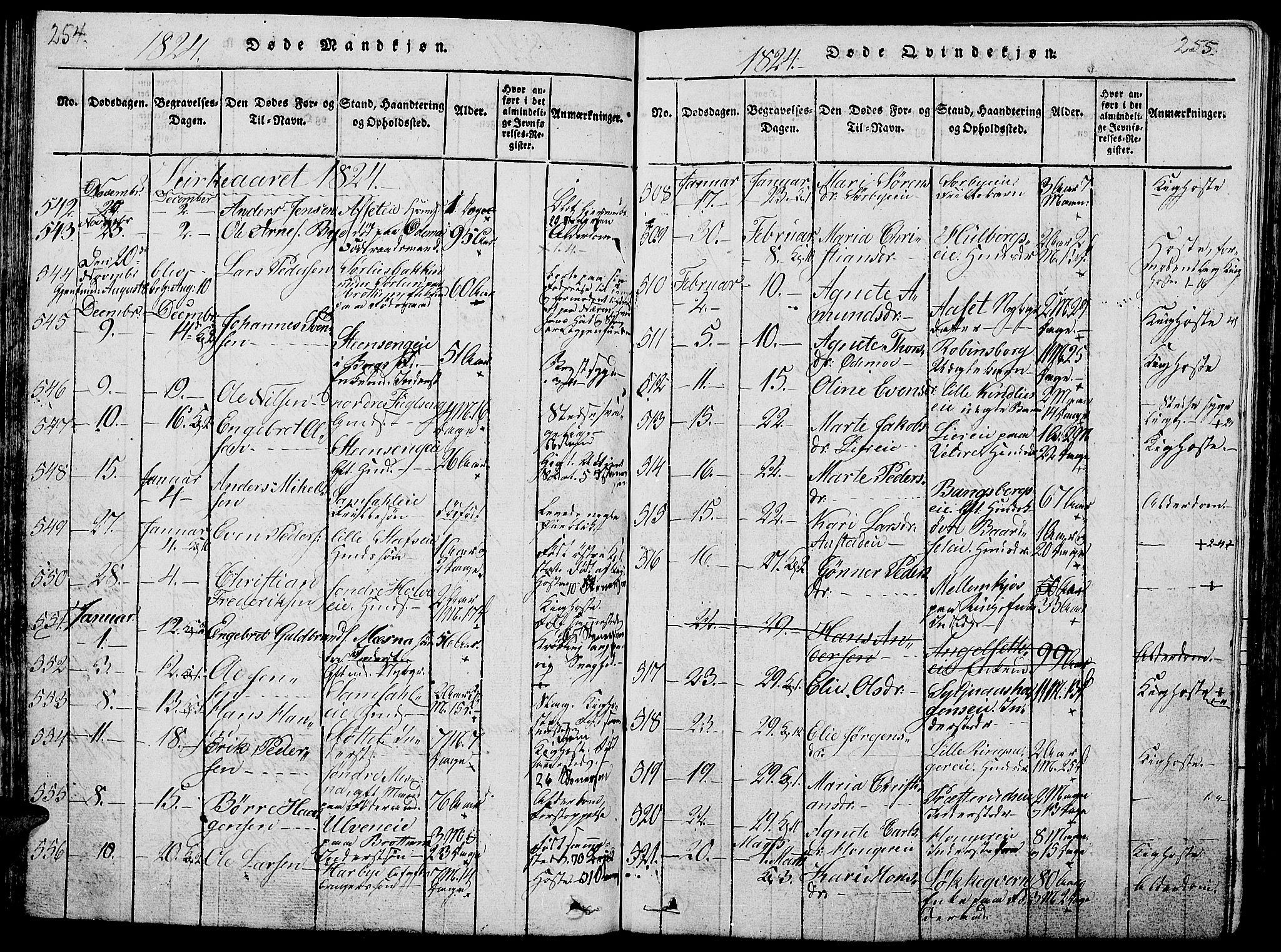 Ringsaker prestekontor, AV/SAH-PREST-014/L/La/L0001: Parish register (copy) no. 1, 1814-1826, p. 254-255