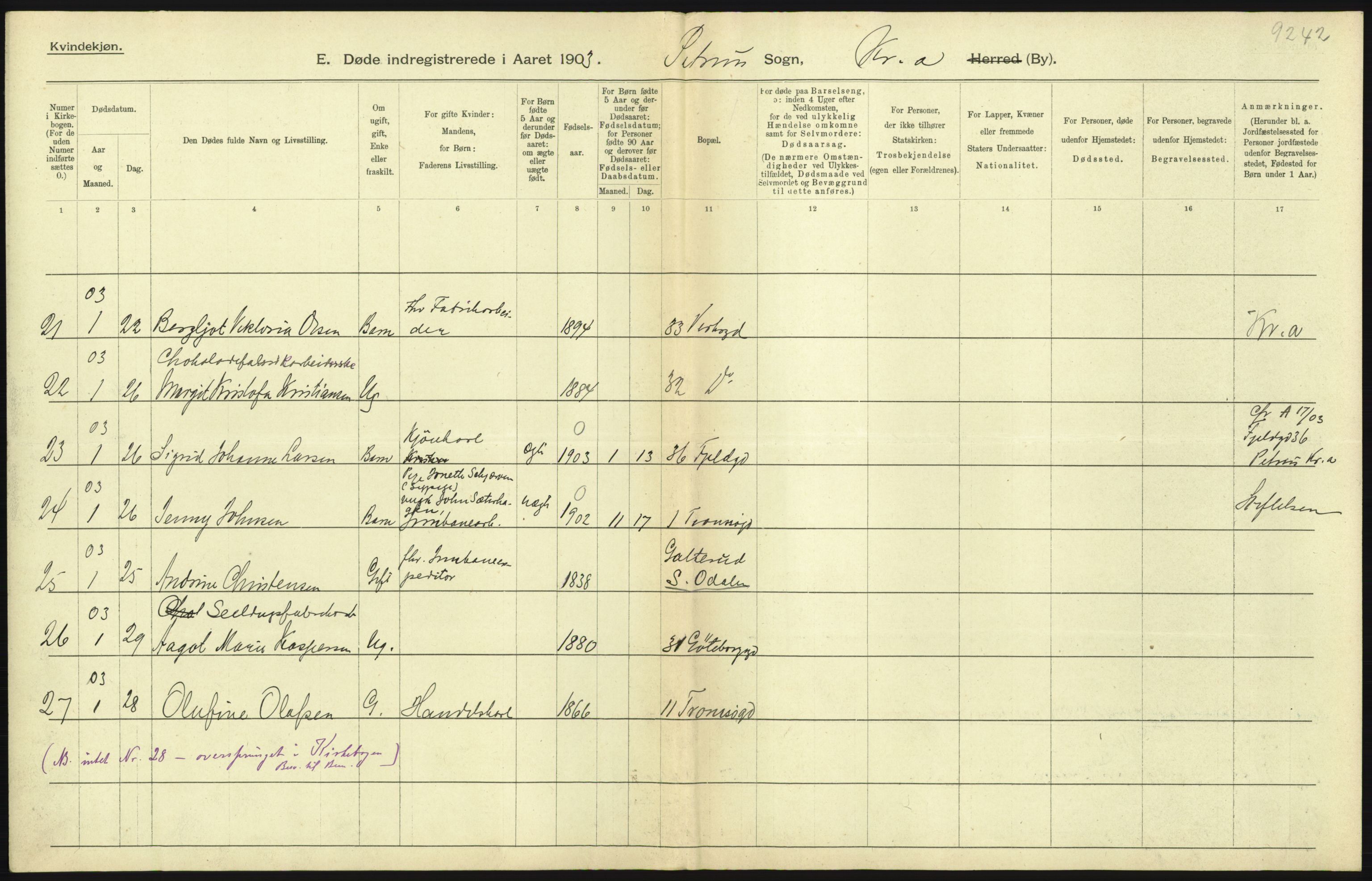 Statistisk sentralbyrå, Sosiodemografiske emner, Befolkning, AV/RA-S-2228/D/Df/Dfa/Dfaa/L0004: Kristiania: Gifte, døde, 1903, p. 333