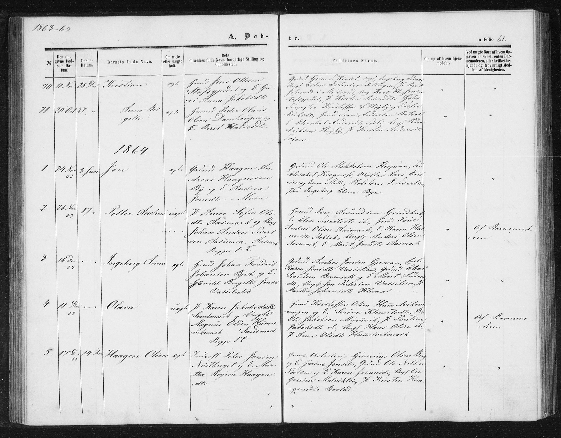 Ministerialprotokoller, klokkerbøker og fødselsregistre - Sør-Trøndelag, SAT/A-1456/616/L0408: Parish register (official) no. 616A05, 1857-1865, p. 61