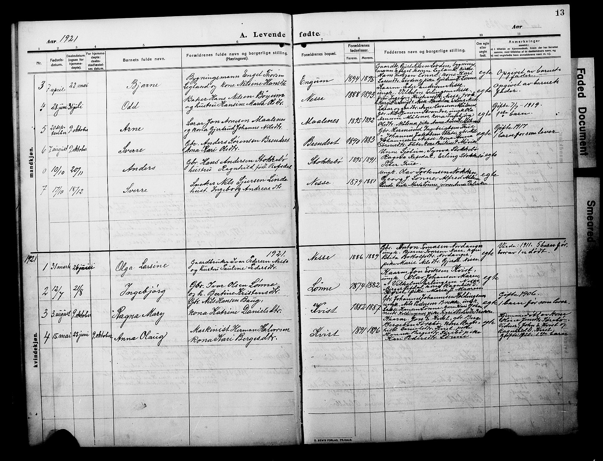 Balestrand sokneprestembete, AV/SAB-A-79601/H/Hab/Habc/L0004: Parish register (copy) no. C 4, 1909-1929, p. 13