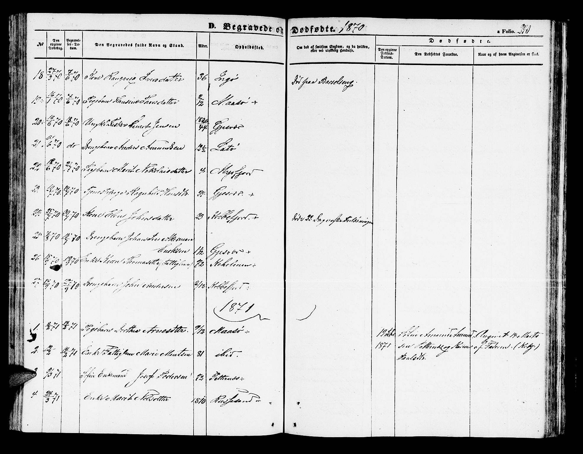 Måsøy sokneprestkontor, SATØ/S-1348/H/Hb/L0001klokker: Parish register (copy) no. 1, 1852-1877, p. 240