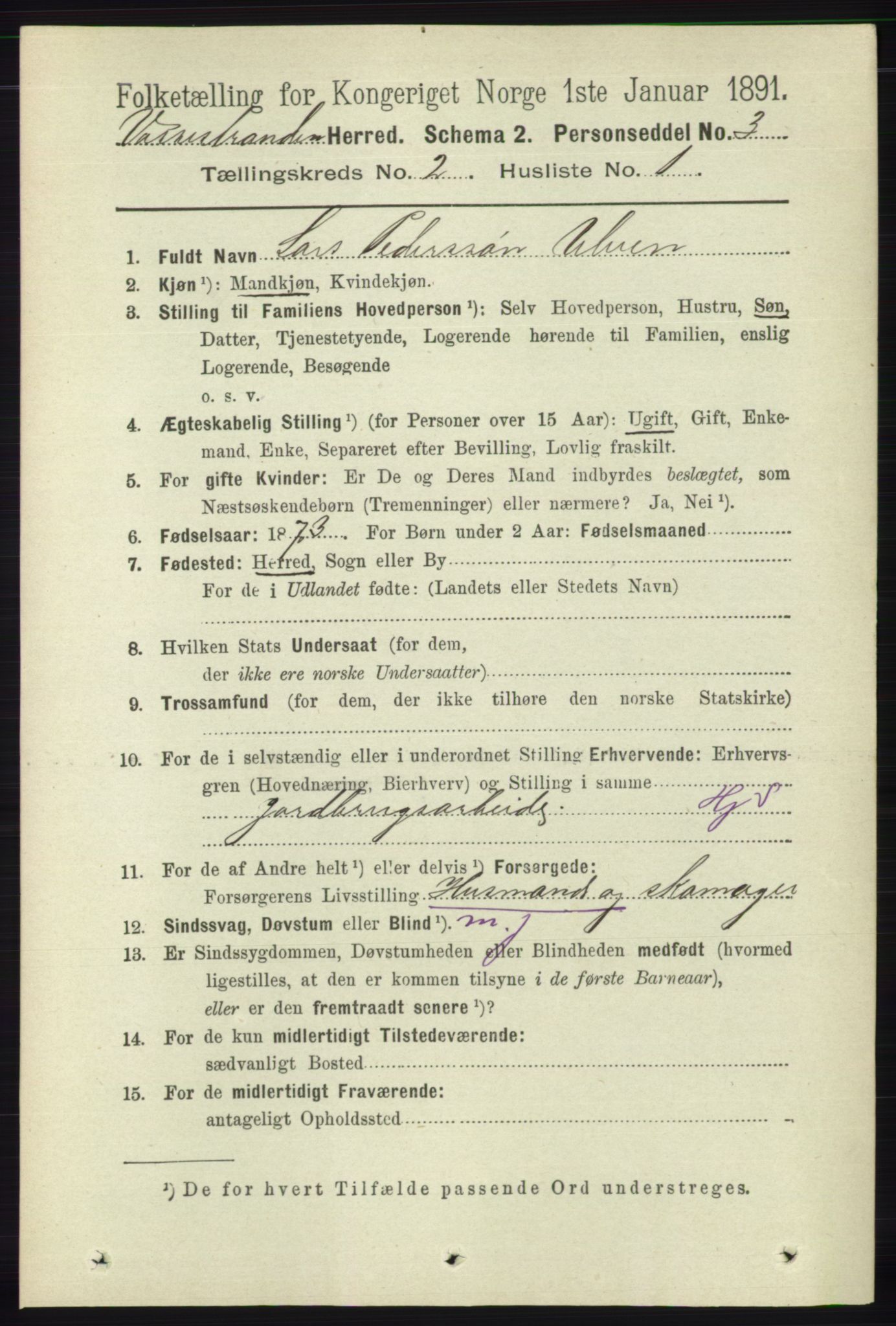 RA, 1891 census for 1236 Vossestrand, 1891, p. 721