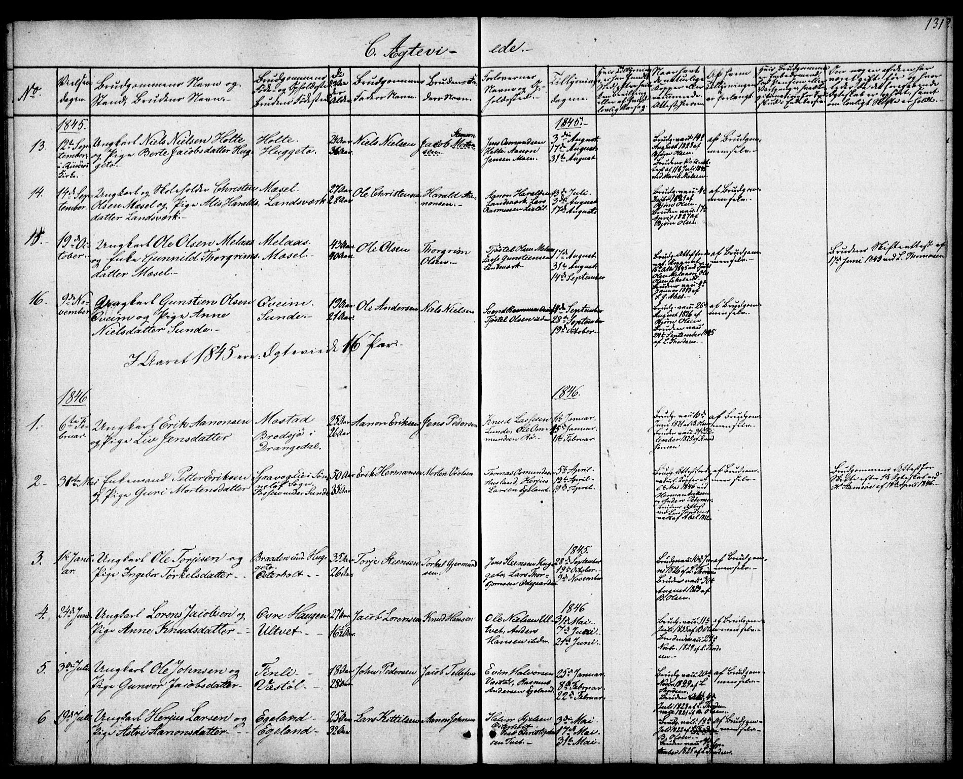 Gjerstad sokneprestkontor, SAK/1111-0014/F/Fa/Faa/L0006: Parish register (official) no. A 6, 1841-1857, p. 131
