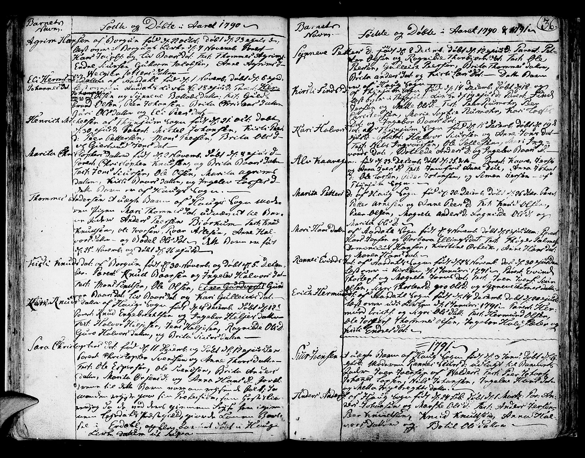 Lærdal sokneprestembete, SAB/A-81201: Parish register (official) no. A 3, 1783-1804, p. 36