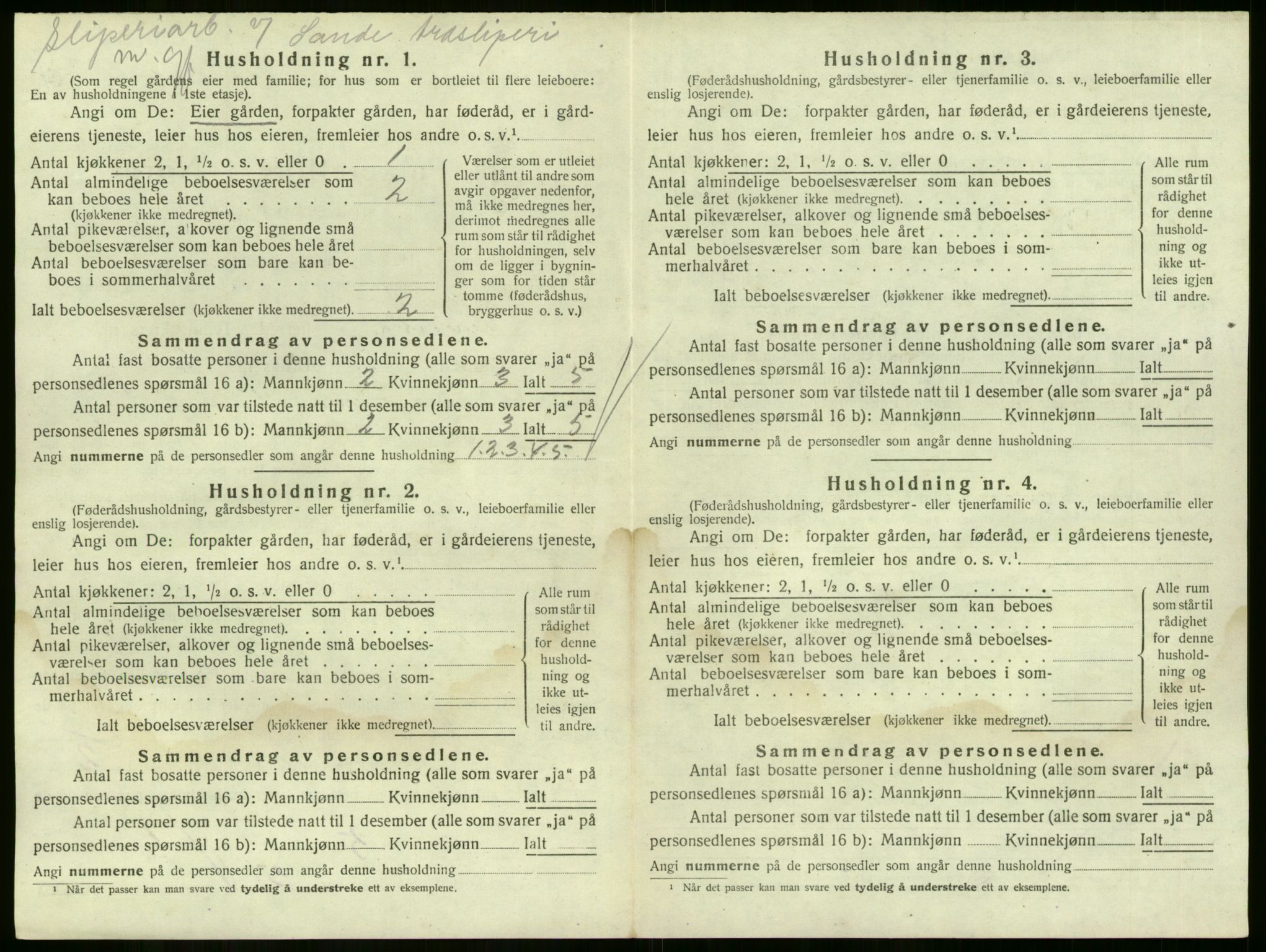 SAKO, 1920 census for Sande, 1920, p. 1222