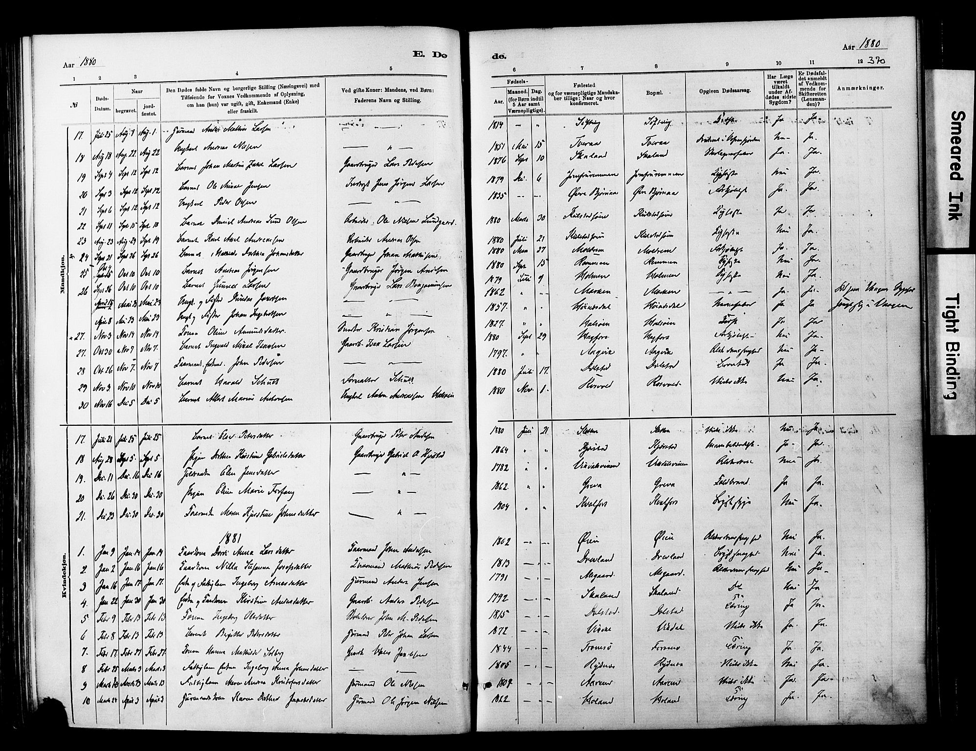 Ministerialprotokoller, klokkerbøker og fødselsregistre - Nordland, SAT/A-1459/820/L0295: Parish register (official) no. 820A16, 1880-1896, p. 370