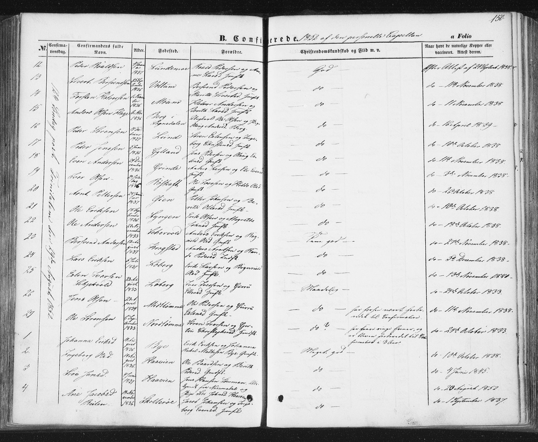 Ministerialprotokoller, klokkerbøker og fødselsregistre - Sør-Trøndelag, AV/SAT-A-1456/692/L1103: Parish register (official) no. 692A03, 1849-1870, p. 150