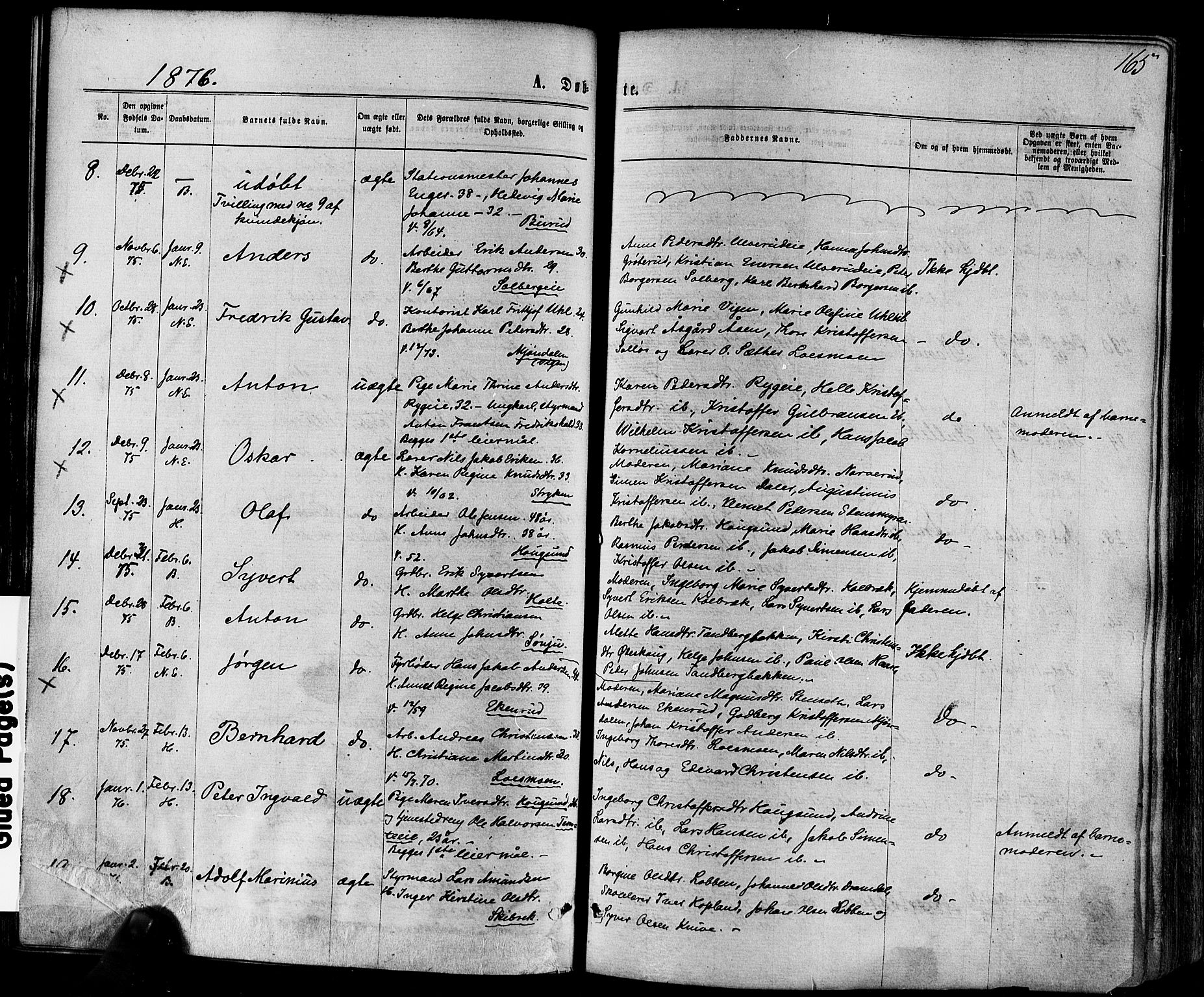 Eiker kirkebøker, AV/SAKO-A-4/F/Fa/L0017: Parish register (official) no. I 17, 1869-1877, p. 165