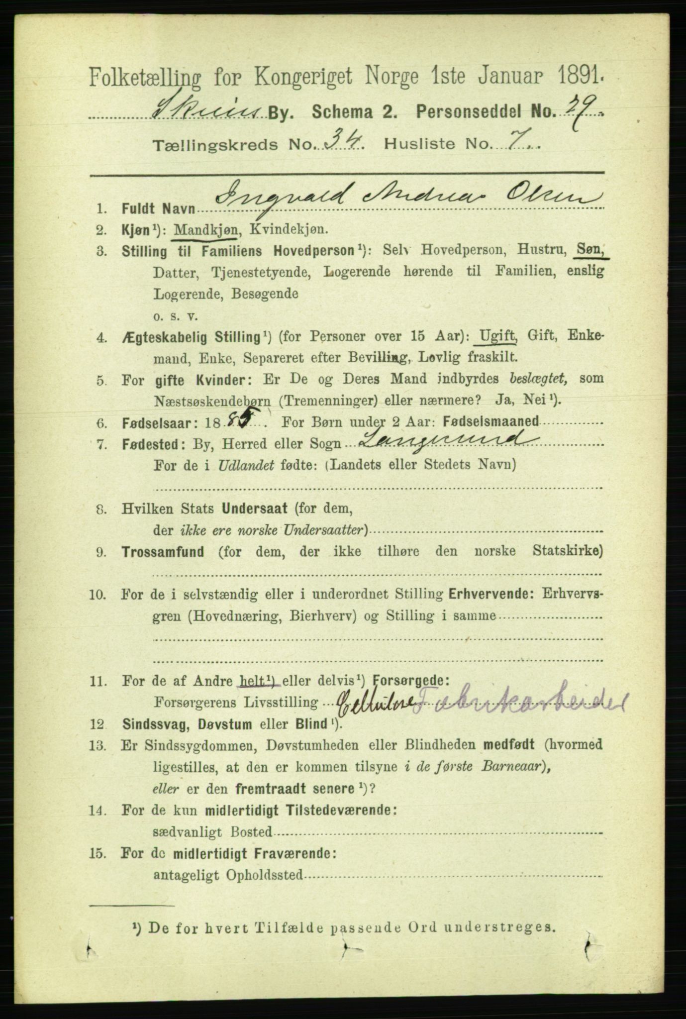 RA, 1891 census for 0806 Skien, 1891, p. 7810