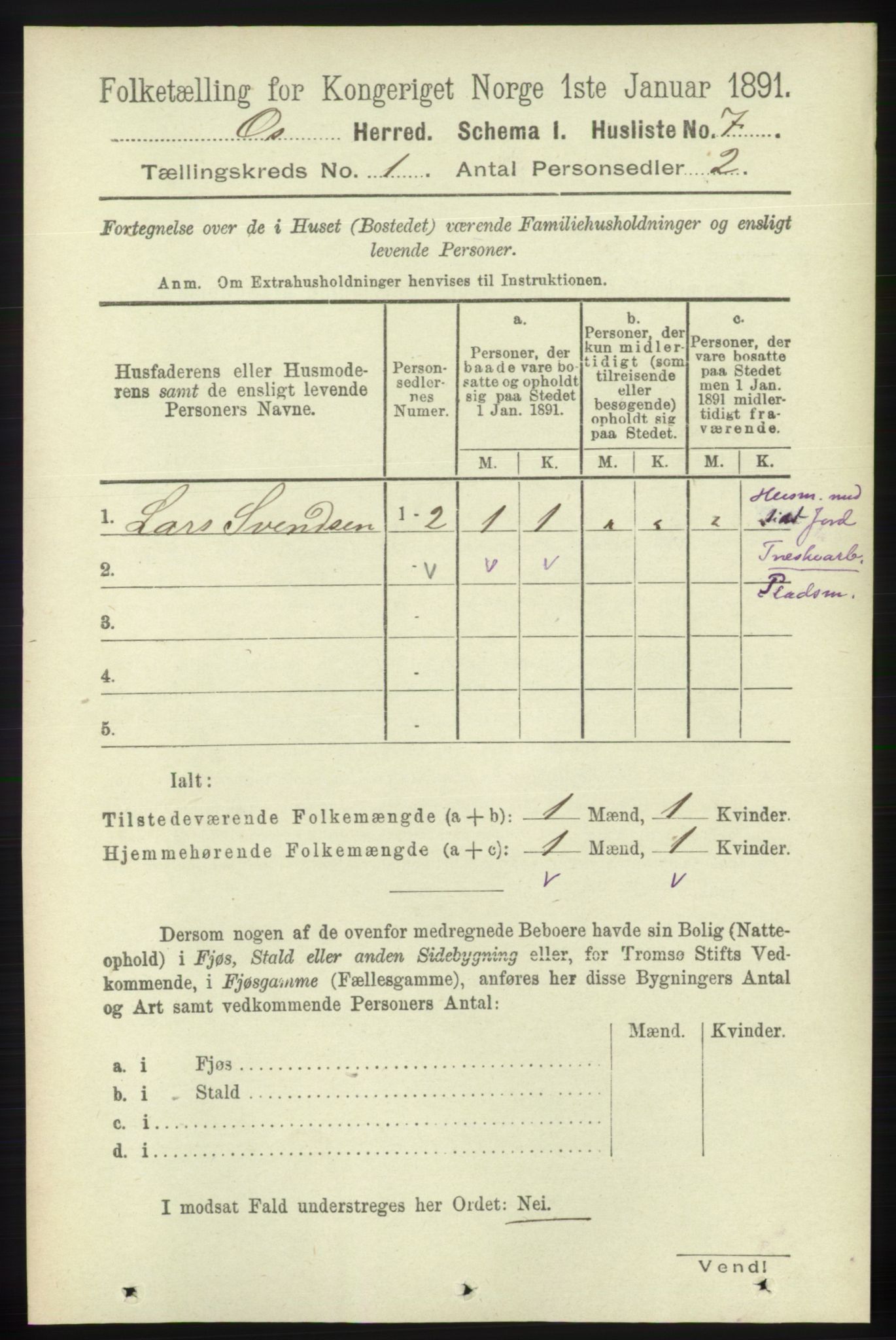 RA, 1891 census for 1243 Os, 1891, p. 42