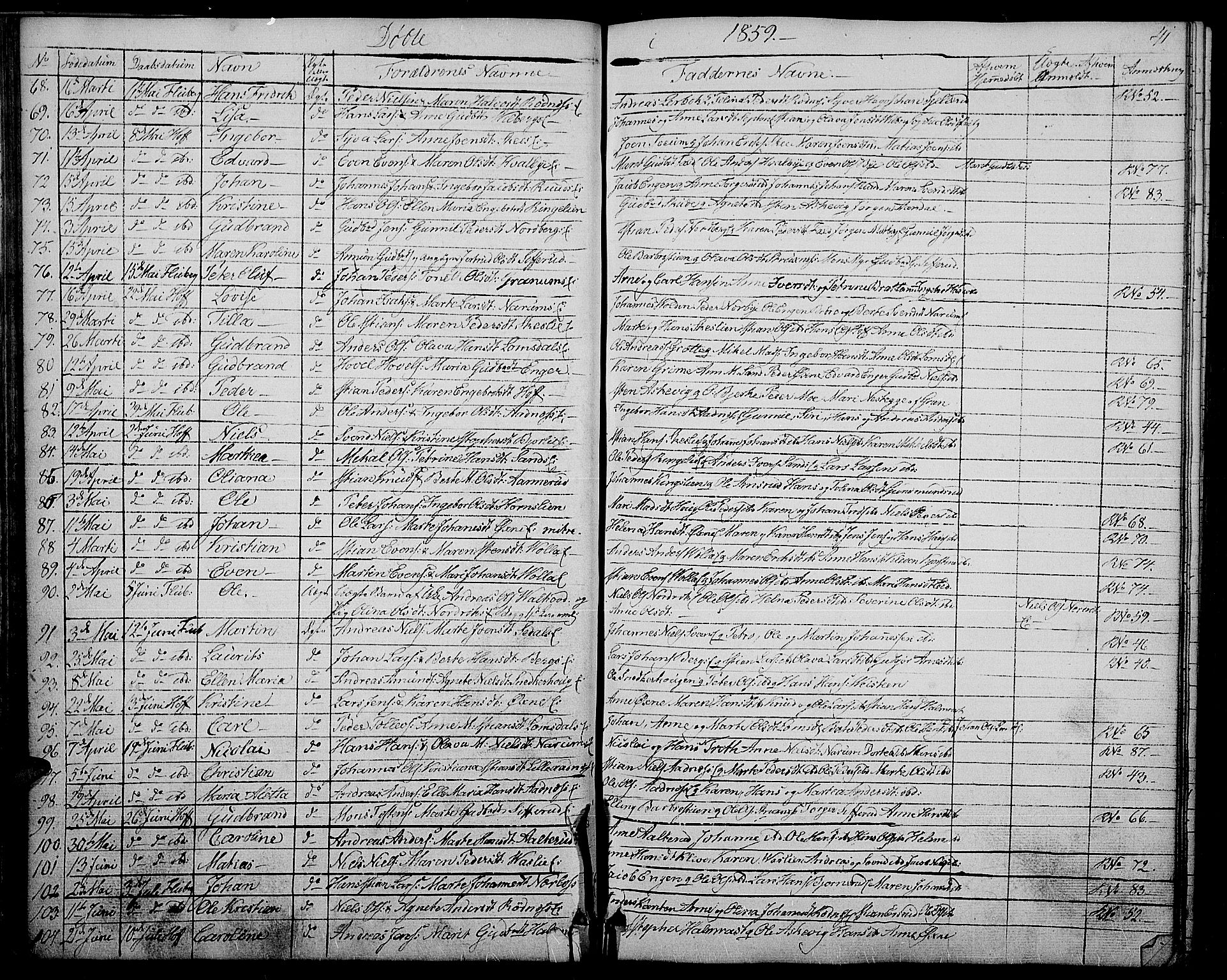 Søndre Land prestekontor, AV/SAH-PREST-122/L/L0001: Parish register (copy) no. 1, 1849-1883, p. 41