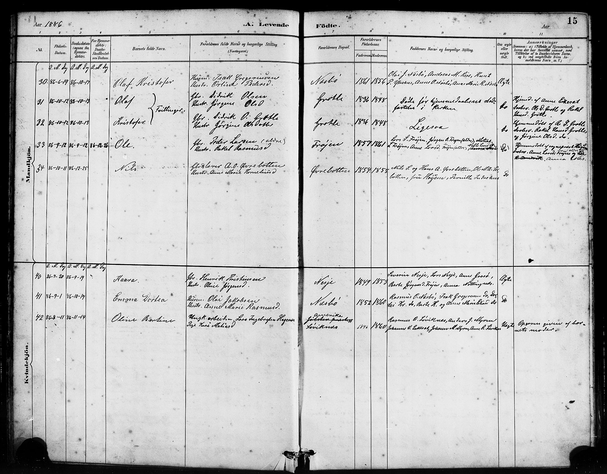 Bremanger sokneprestembete, AV/SAB-A-82201/H/Haa/Haab/L0001: Parish register (official) no. B 1, 1884-1895, p. 15