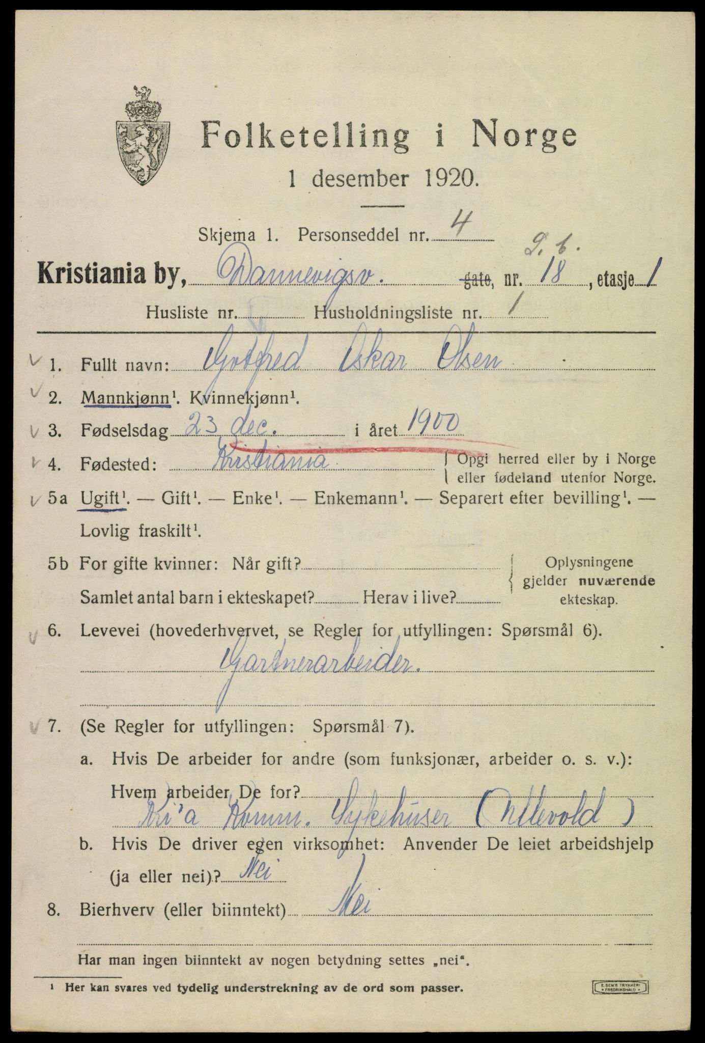 SAO, 1920 census for Kristiania, 1920, p. 197181