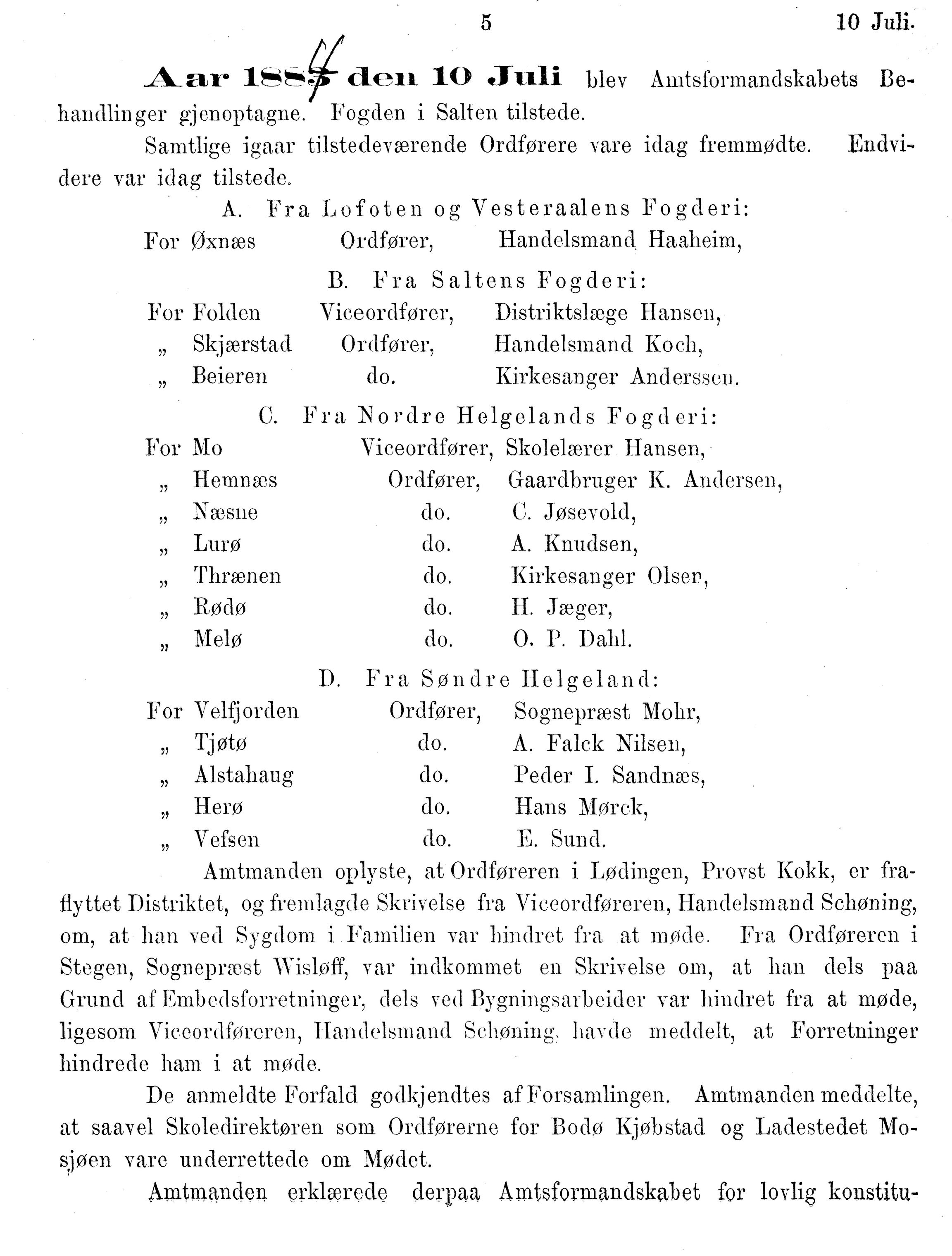Nordland Fylkeskommune. Fylkestinget, AIN/NFK-17/176/A/Ac/L0014: Fylkestingsforhandlinger 1881-1885, 1881-1885, p. 5
