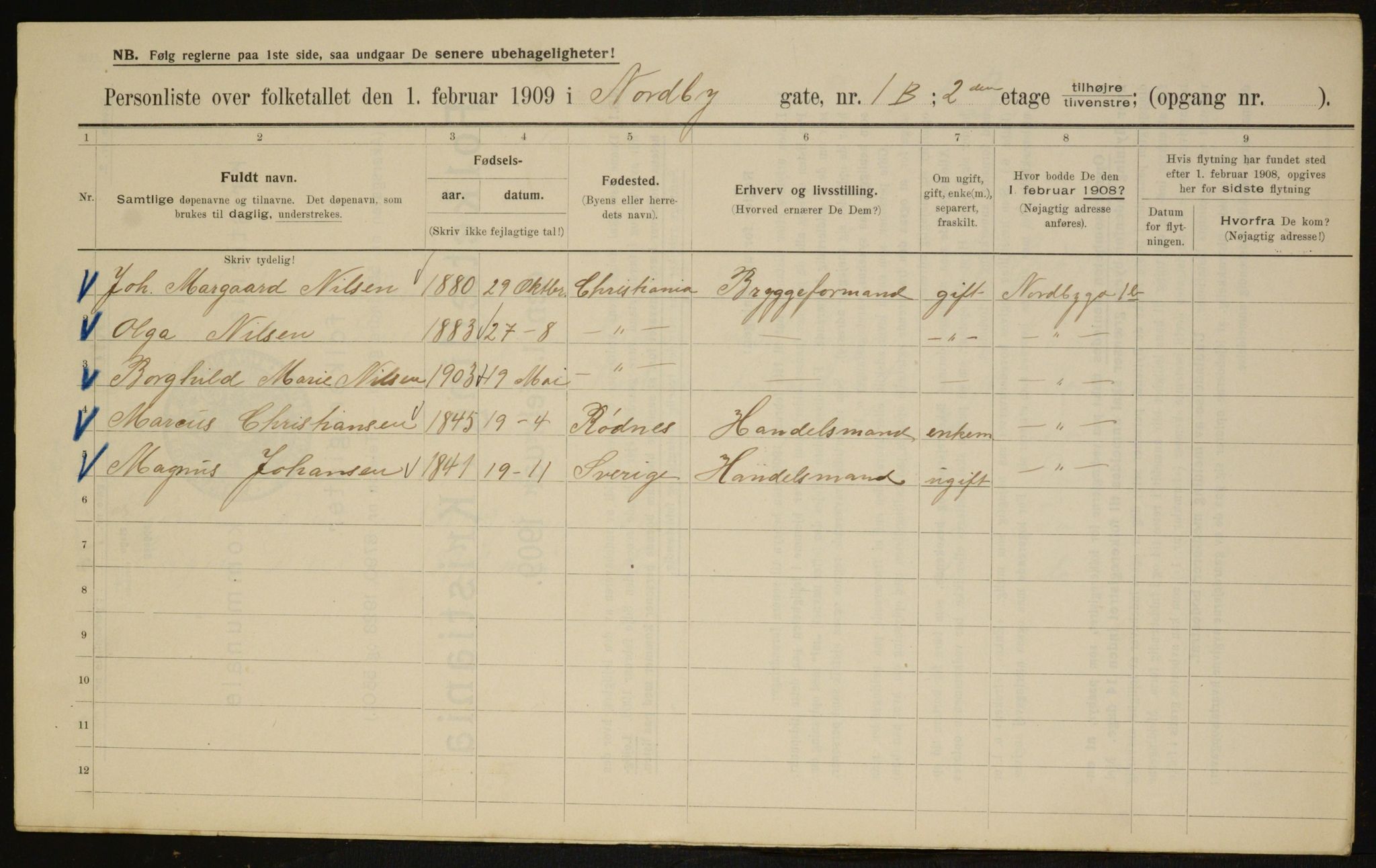 OBA, Municipal Census 1909 for Kristiania, 1909, p. 64646