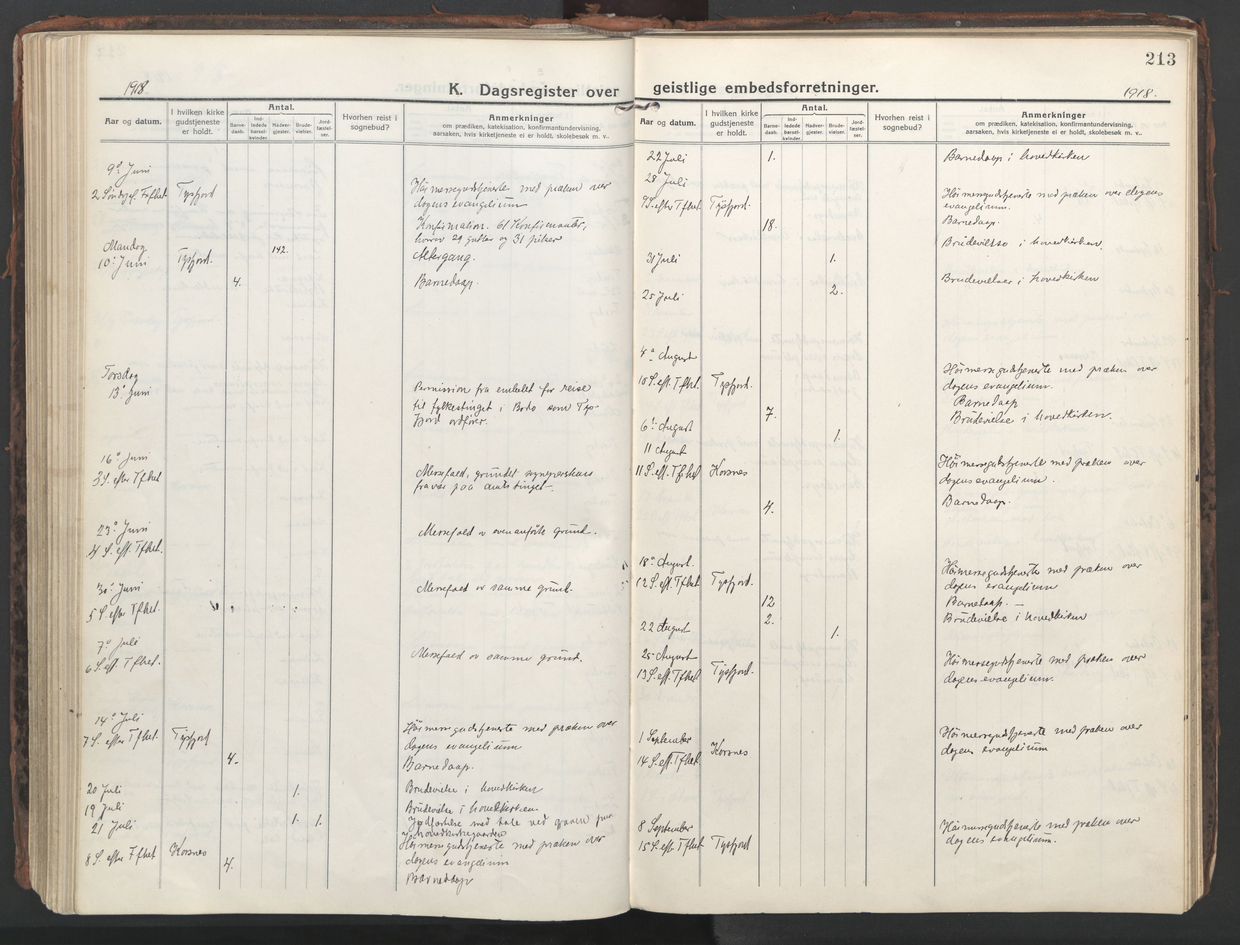 Ministerialprotokoller, klokkerbøker og fødselsregistre - Nordland, SAT/A-1459/861/L0872: Parish register (official) no. 861A07, 1915-1924, p. 213