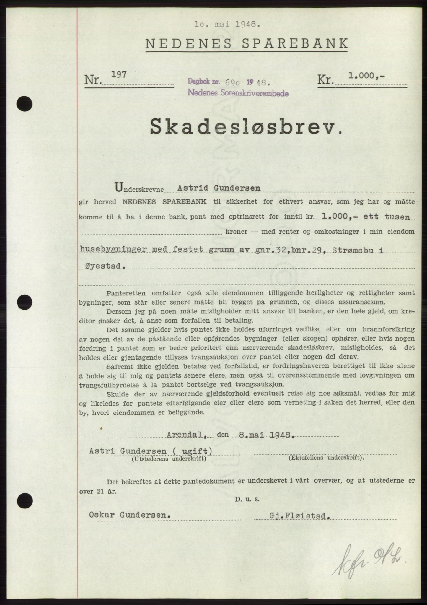 Nedenes sorenskriveri, AV/SAK-1221-0006/G/Gb/Gbb/L0005: Mortgage book no. B5, 1948-1948, Diary no: : 690/1948