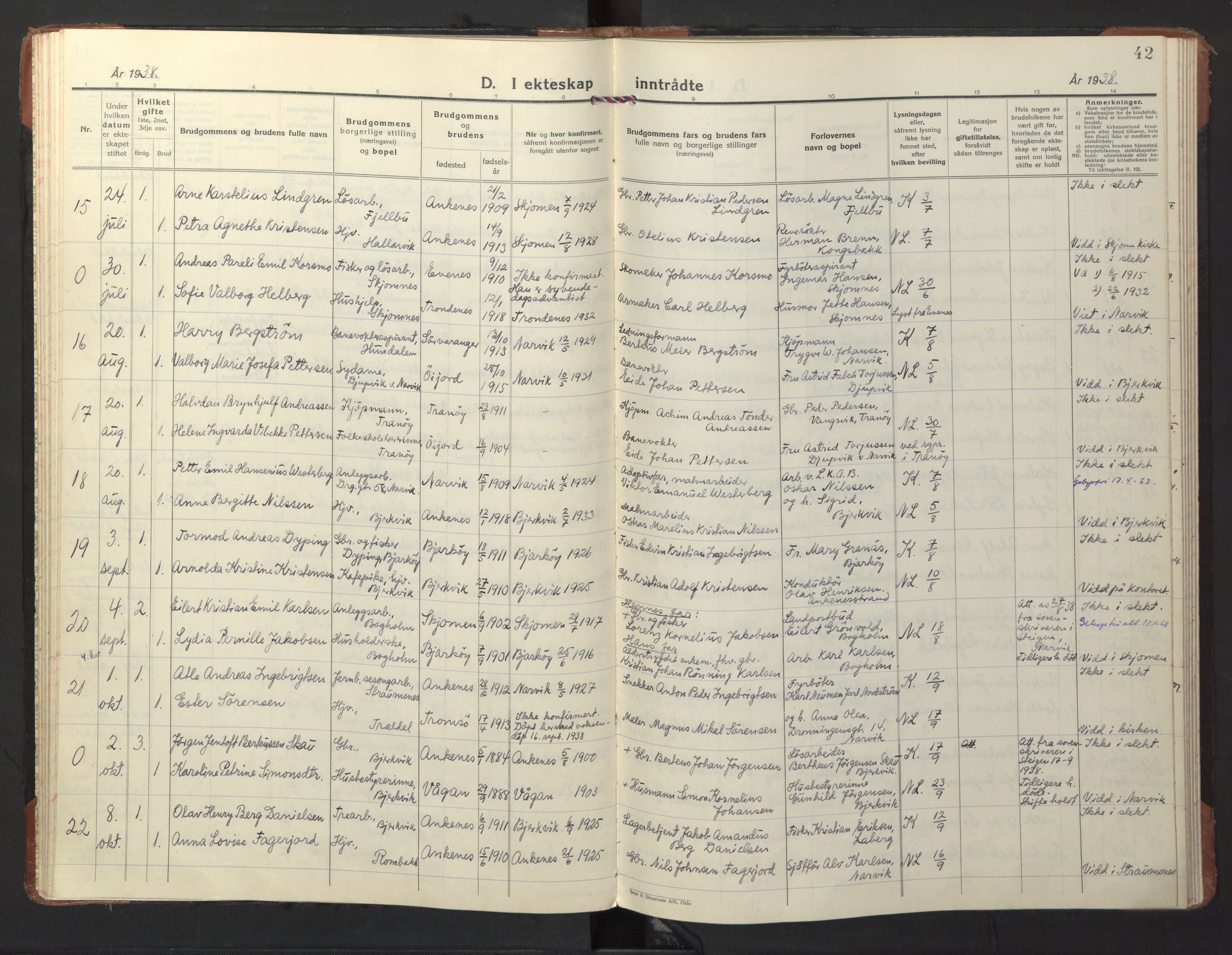 Ministerialprotokoller, klokkerbøker og fødselsregistre - Nordland, AV/SAT-A-1459/866/L0948: Parish register (official) no. 866A11, 1929-1949, p. 42