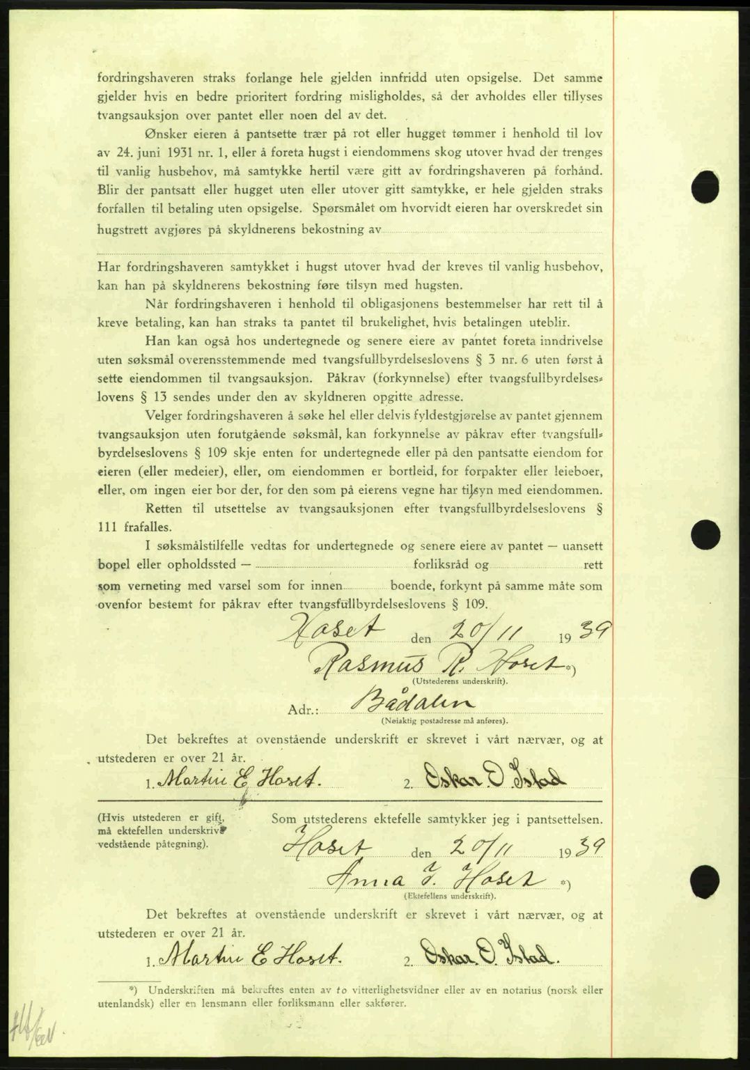 Nordmøre sorenskriveri, AV/SAT-A-4132/1/2/2Ca: Mortgage book no. B86, 1939-1940, Diary no: : 3430/1939